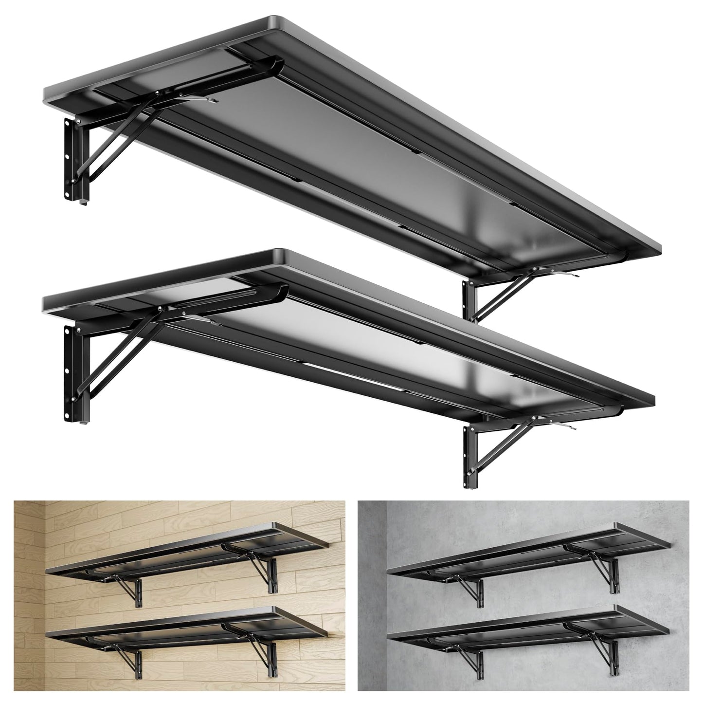 ZiViLi 1.3x4FT Adjustable Garage Shelf Wall Mounted Fold Down Shelf Metal Heavy Duty Black 2Pack