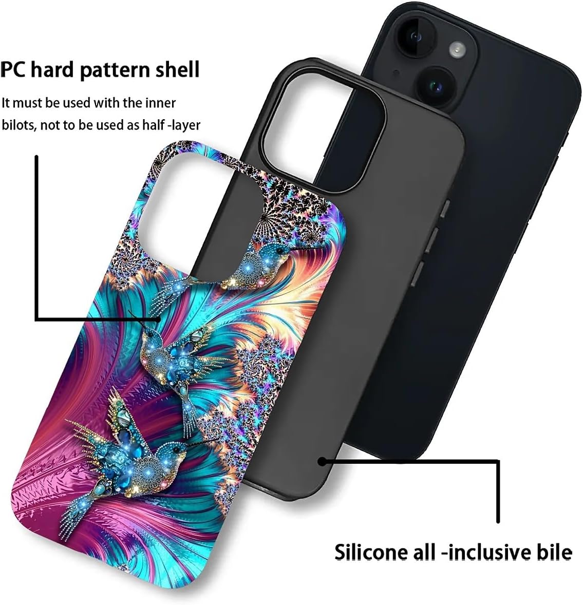 AshaPro 13 2-in-1 13 6.1inch for iPhone Case with Glossy All Inclusive Anti Fall Doublelayer Protection Soft TPU+PC