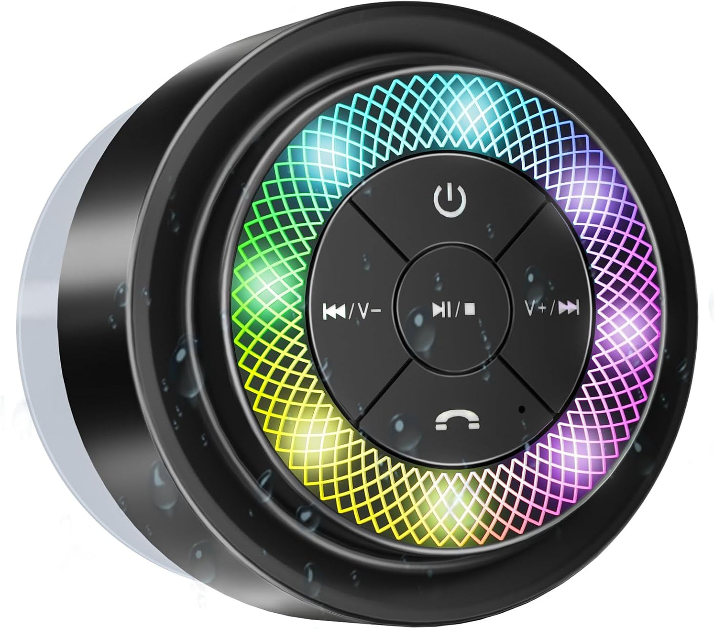 ssouwao IP67 Bluetooth Shower Speaker, Waterproof Portable Speakers with Suction Cup, Lights Show, Built-in Mic, Mini