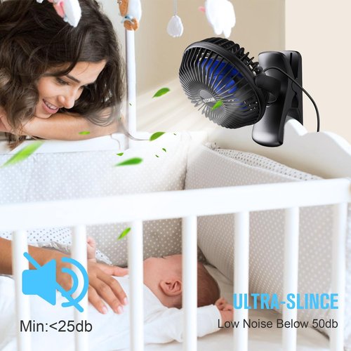 BESKAR Portable USB Clip-On Fan - 3-Speed Strong Airflow | Quiet Personal Desk Fan with Sturdy Clamp