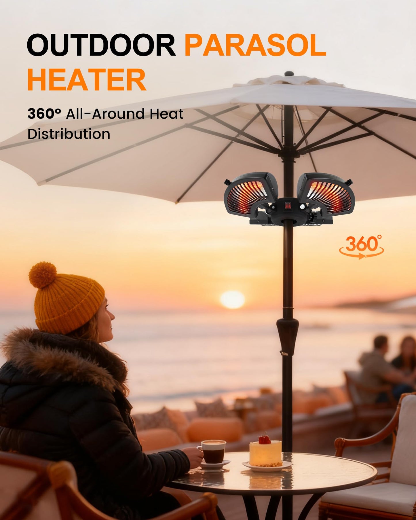 Star Patio Outdoor Heater, Electric Parasol Heater, Umbrella Patio Heater with 3 Heat Levels, 1500W Instant Heating, Tip-Over & Overheat Protection, Infrared Patio Heater, ZHQ2027-P