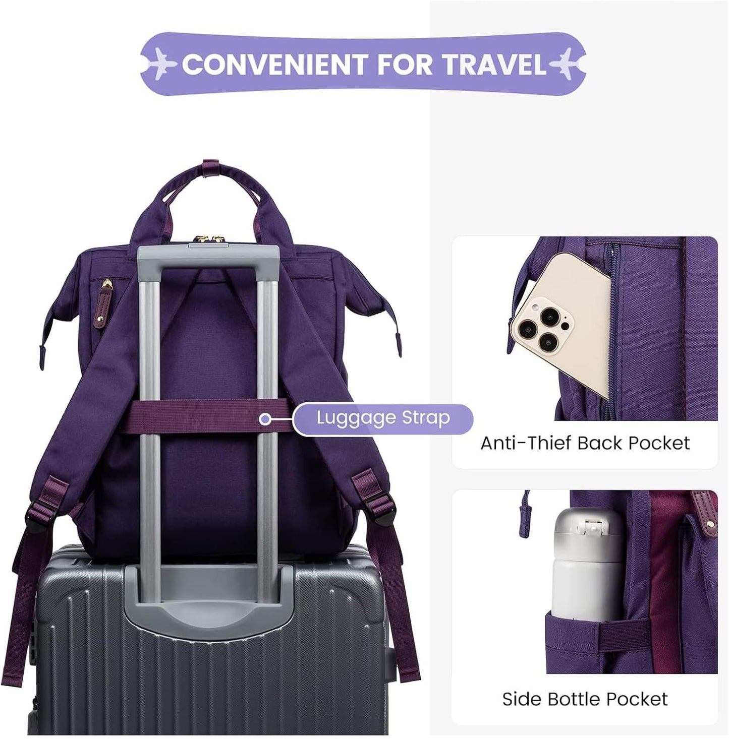 15.6 inch Backpack Backpacks LOVEVOOK Laptop for Women, Teacher Nurse Work Travel Purse,Computer Bag, Purple Blue