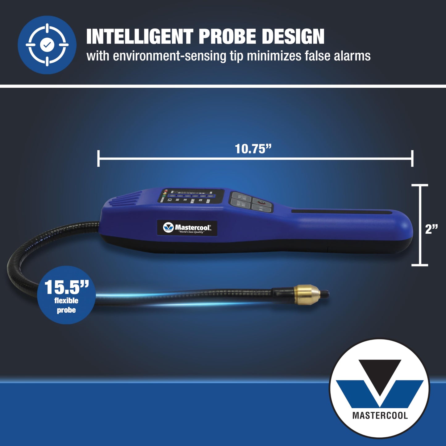 Mastercool 55900 Intellasense II Refrigerant Leak Detector – Heated Tin Oxide Sensor, Super Sensitive Mode, Certified for R134a and R1234yf, Compact Design with LED Display and Leak Vial
