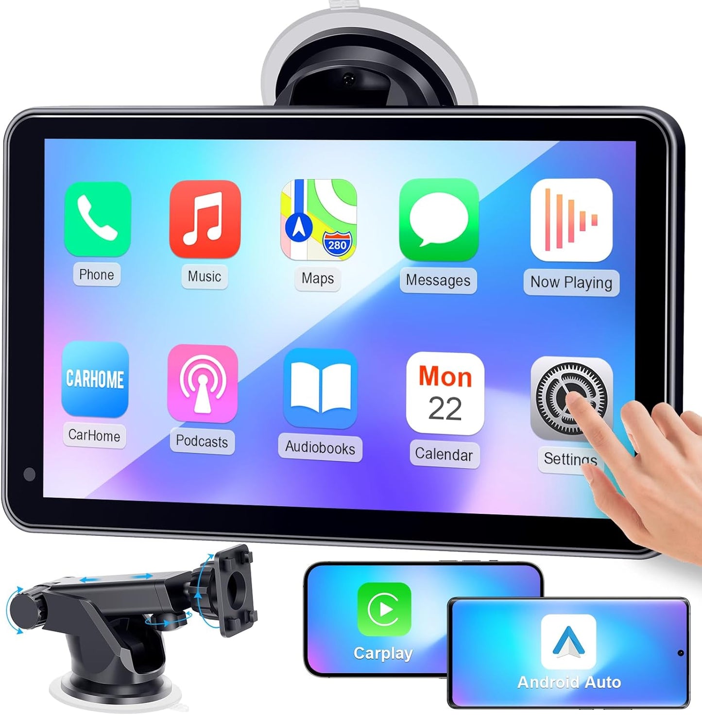 Befumly 3-Min 7 Inch 1080P Commuters Easy Install Portable Wireless Carplay Screen: Plug-Play Support Apple CarPlay