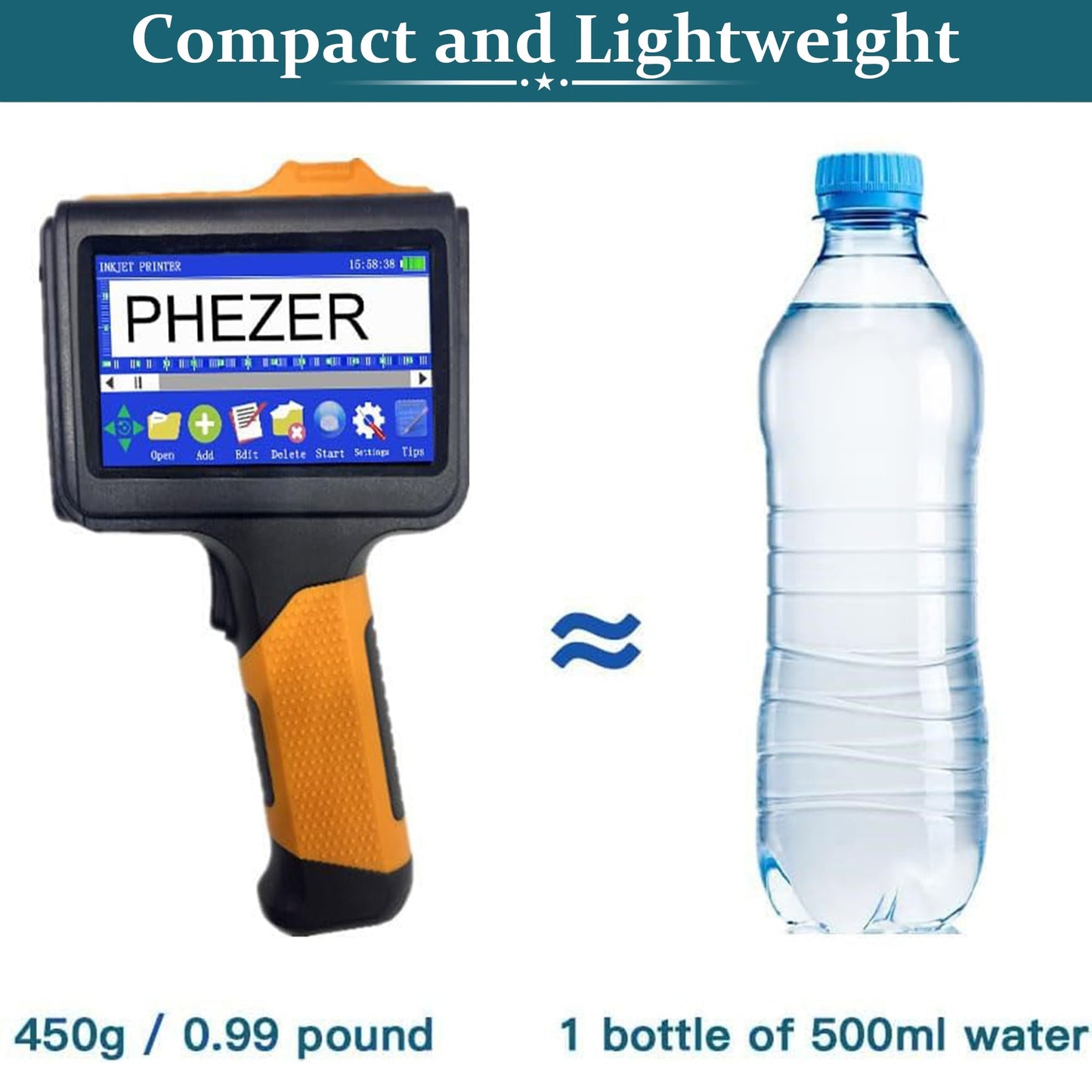 Phezer P19 Handheld Inkjet Printer for Any Surface, Portable 360° All-Round Coding Machine Print Height 2-12.7mm for Date/Time/Barcode/QR Code/Logo, with Cartridge(Anti-Slip Handle, Upgrade Version)