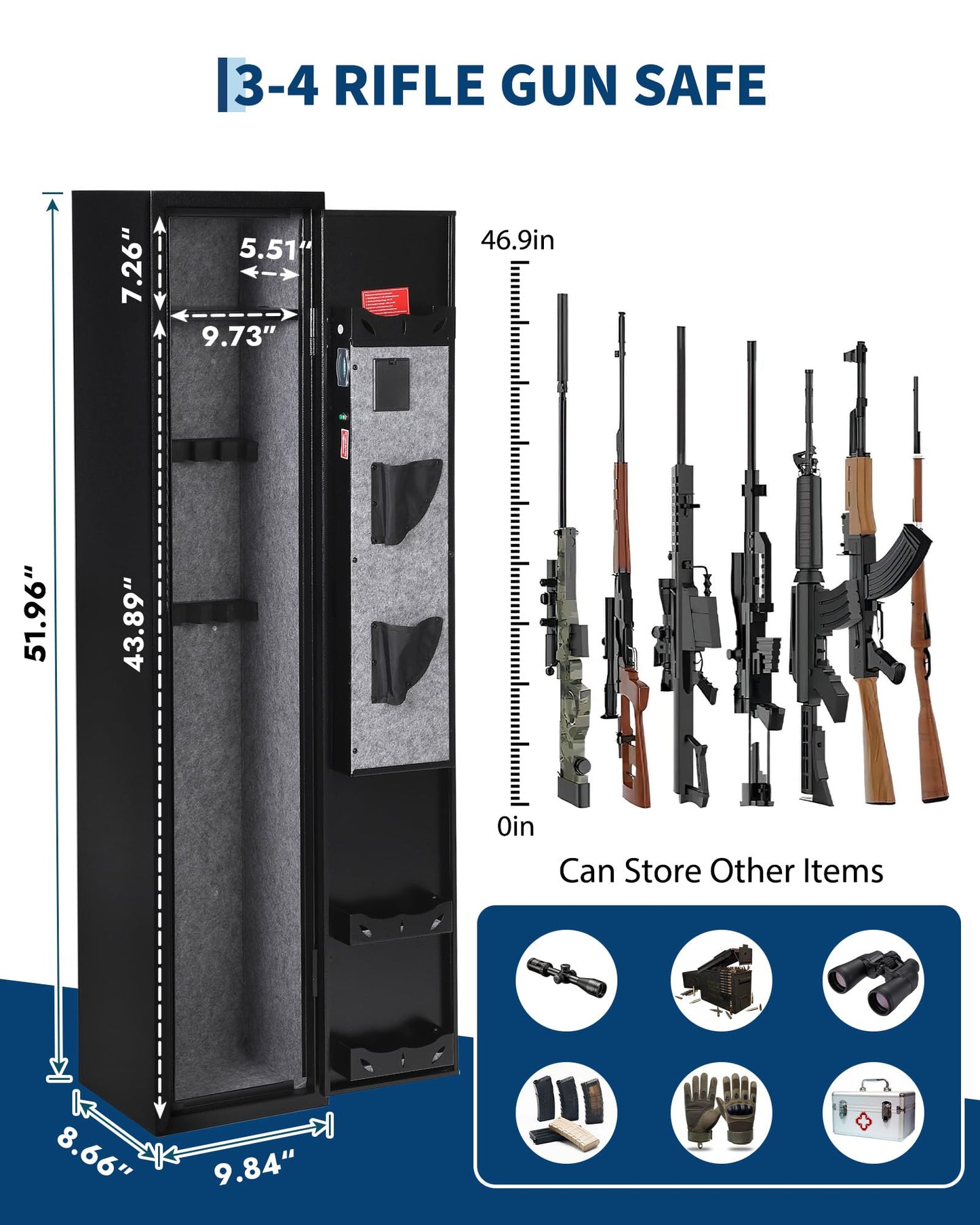 GarveeTech 4 Gun Safe for Rifles and Pistols,Heavy Duty Gun Cabinet, Gun Safes for Rifles with Adjustable Gun Racks & shelf, Large Digital Gun Locker