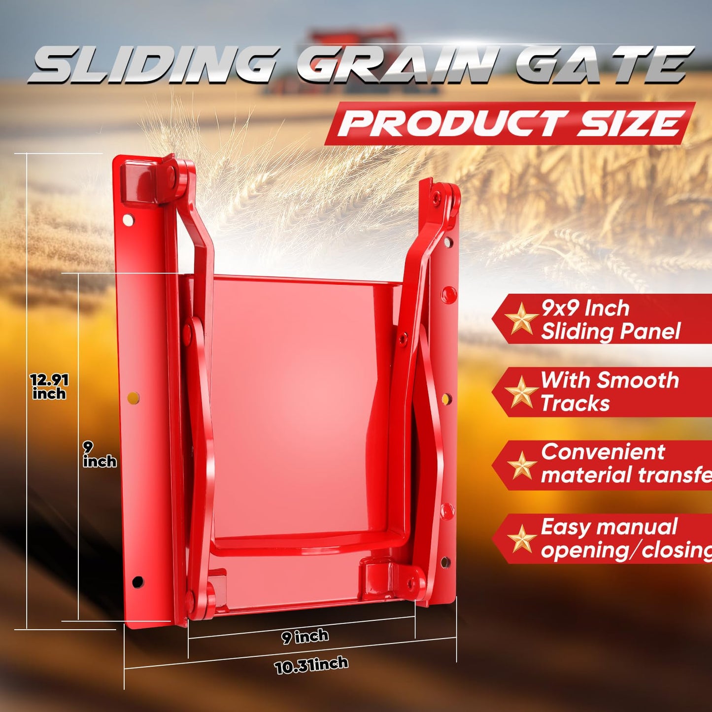 Selvora Sliding Grain Gate, 9 inch x 9 inch Red Manual Grain Bed Truck Slide Gate for Grain Kit Compatible with Sliding Gates Pickup Truck Bed Slide Hardware for Sliding Gates