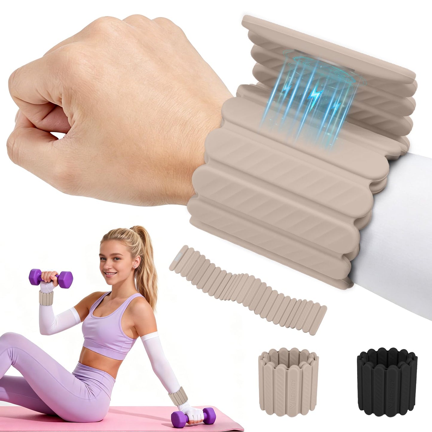 Abahub Wearable Wrist & Ankle Weights Set of 2, Stackable Magnetic Weighted Bracelet for Women, Waterproof Silicone Arm Leg Weights for Home Gym Workout, Walking, Yoga & Pilates - Beige, 2.2LB