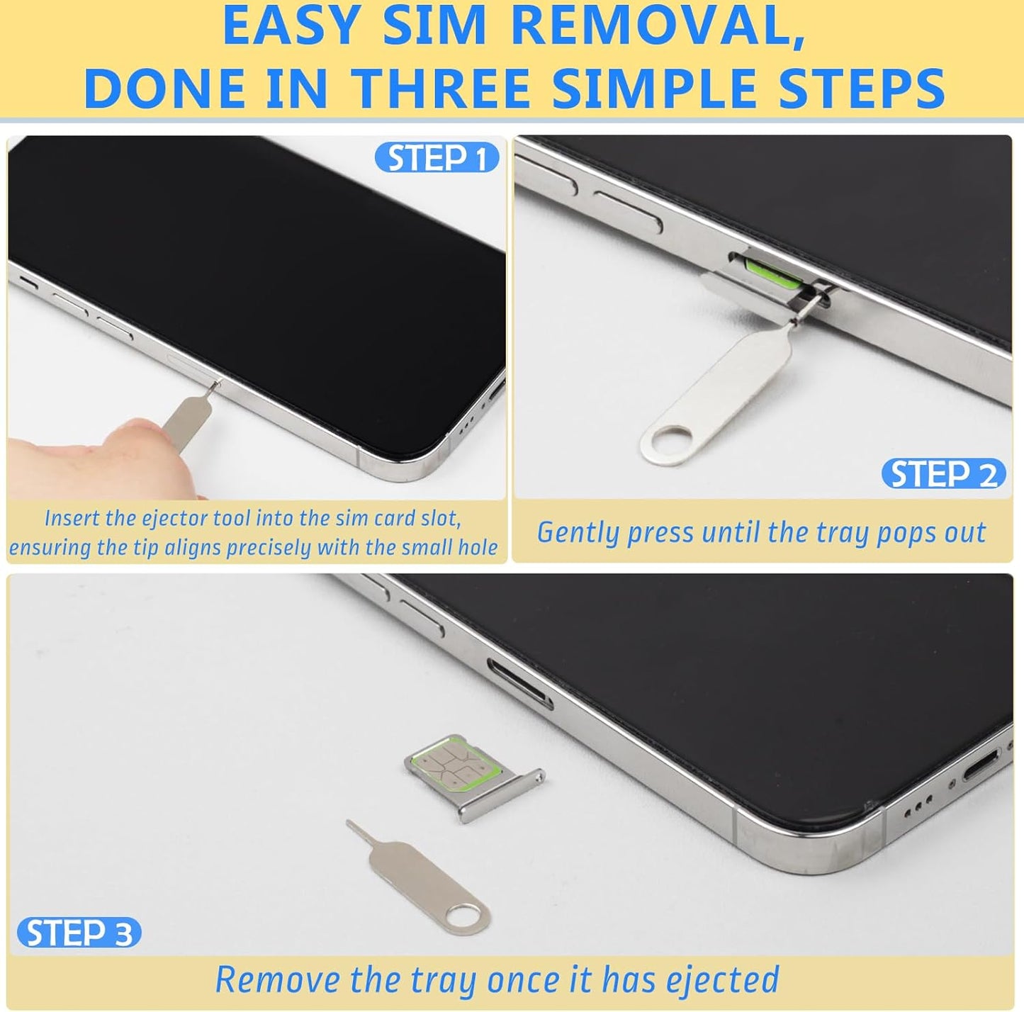 Ceemiaa 3pcsUniversal Reset (2 1 SIM & SD Card Tray Eject Pin with Key Ring Phone & Doorbell Tool Needles + Ring + PP