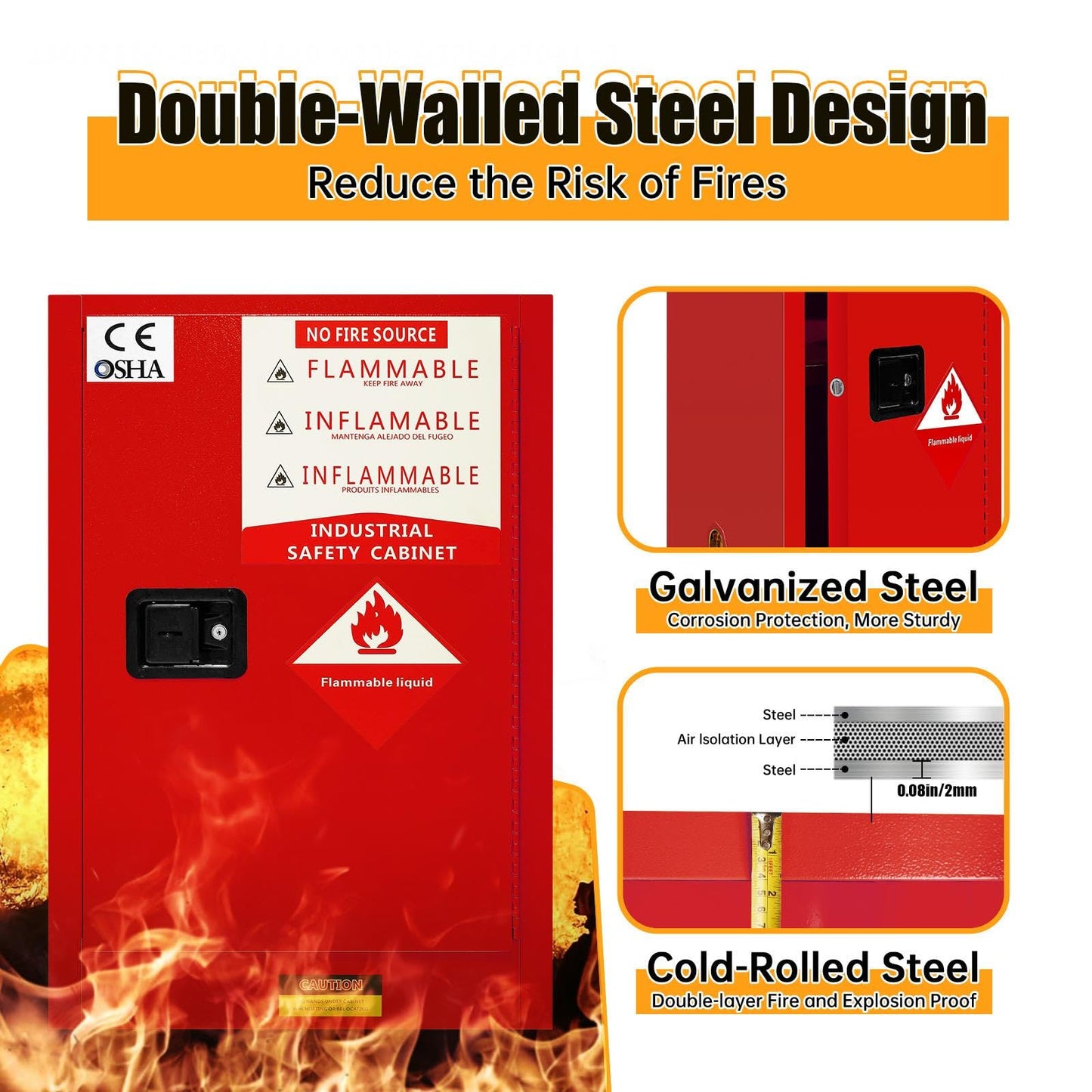 40 Gallon Hazardous Storage Cabinet, 38''x 28'' x 23'' Propane Tank Storage Box, Heavy Duty Flammable Liquid Storage Cabinet Adjustable Shelf, Fireproof Flammable Cabient for Industrial Scientific