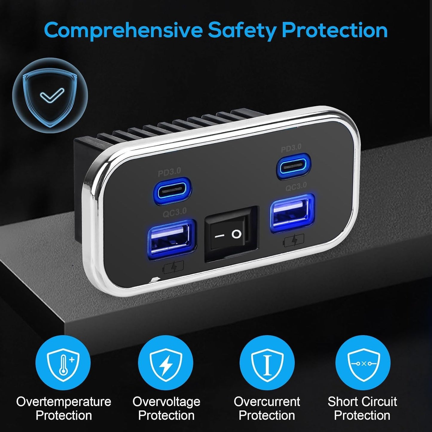 76W 18W 20W PD3.0 12V/24V Linkstyle RV USB Outlet, Dual USB-A & Dual Ports, Power Outlet Panel with Switch for Car