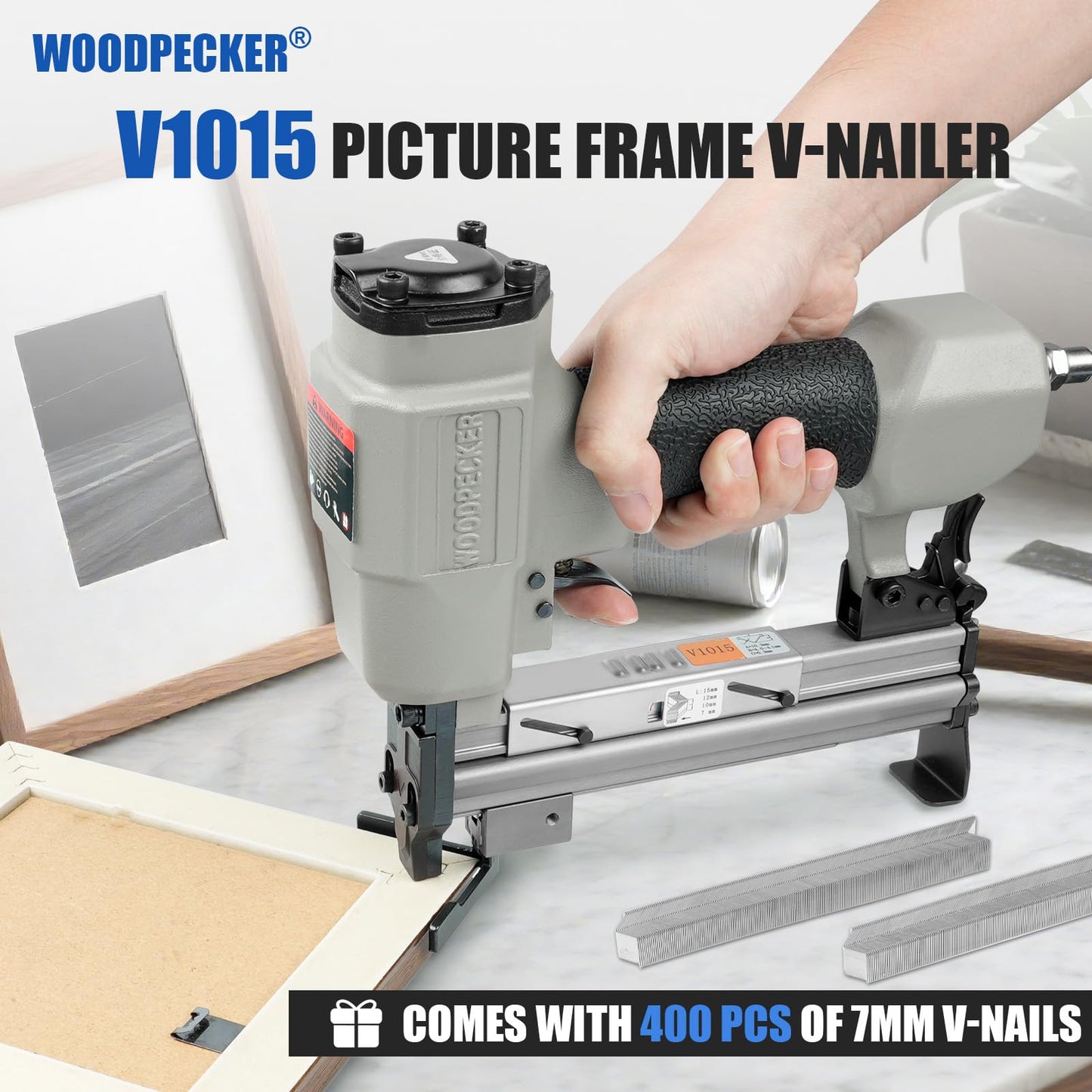 Woodpecker V1015 Pneumatic Picture Frame V Nailer Kit with 3/8'' V Nails × 4,000PCS