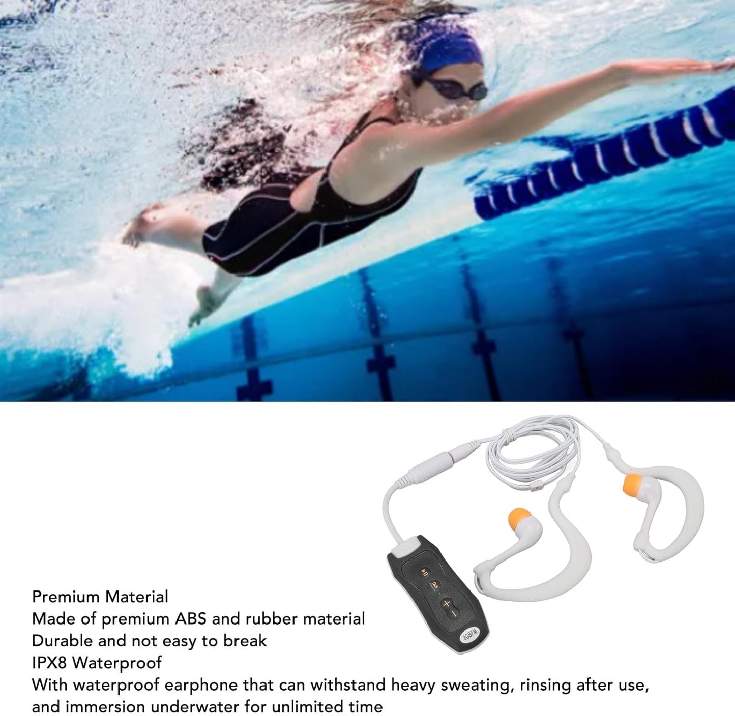 LICAEVEY Mp3 Swimming, IPX8 MP3 Swimming (8GB) Player for Player Rechargeable Music Player with Earphone for Diving