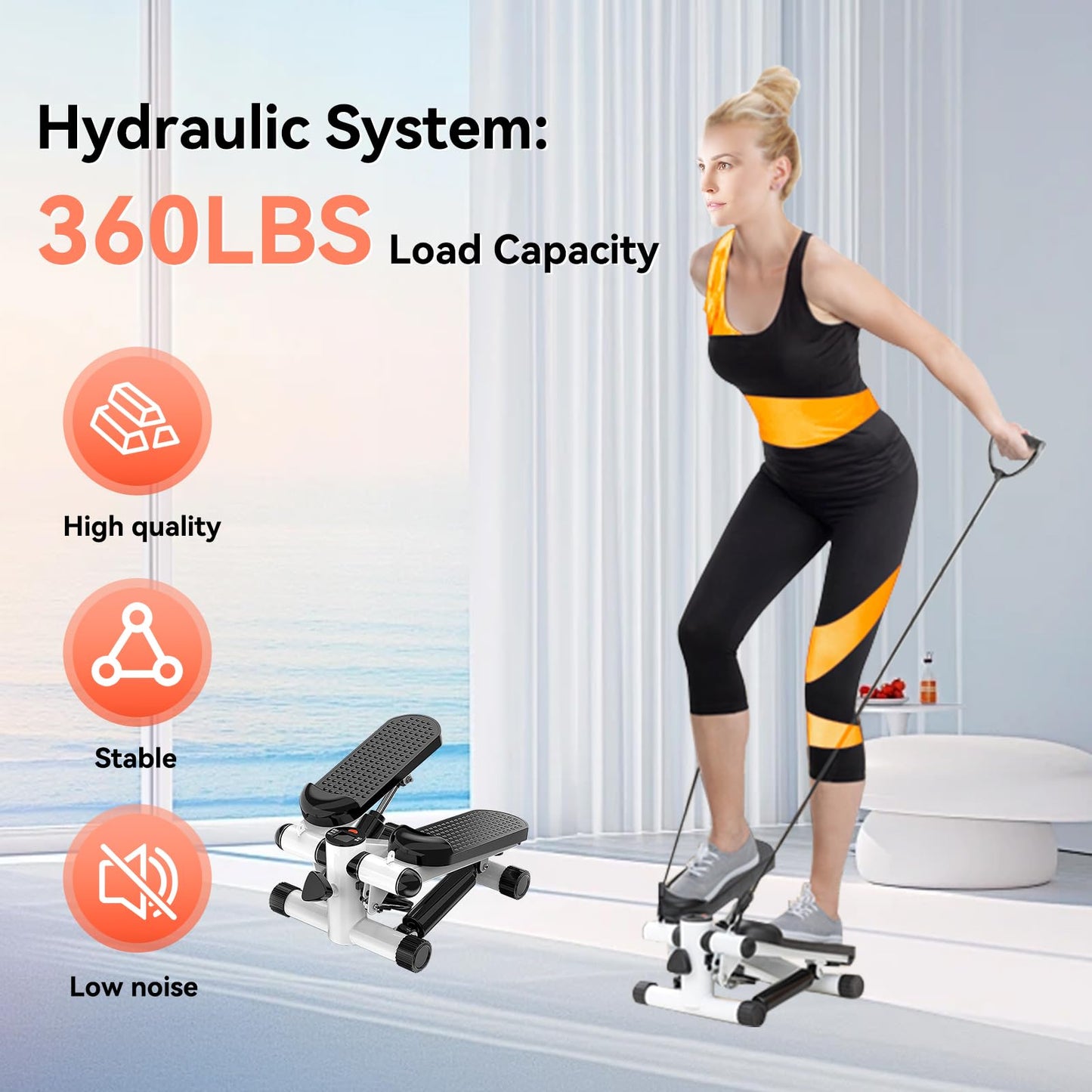 Joxir Steppers for Exercise at Home, Mini Stepper with Resistance Bands, Portable Stair Stepper for Home, Smooth and Quiet, Hydraulic Fitness Stair Stepper with LCD Monitor