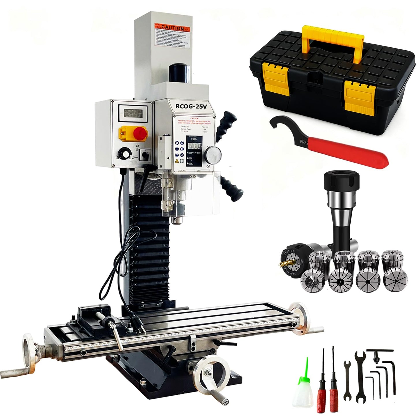 INTBUYING Benchtop Mini Milling Drilling Machine 7''x27-1/2'' Brushless Precision Mill Drill Lathe, 50-2250rpm, R8 Spindle for Home DIY Metal Wood Plastic Processing RCOG-25V 1100W 110V