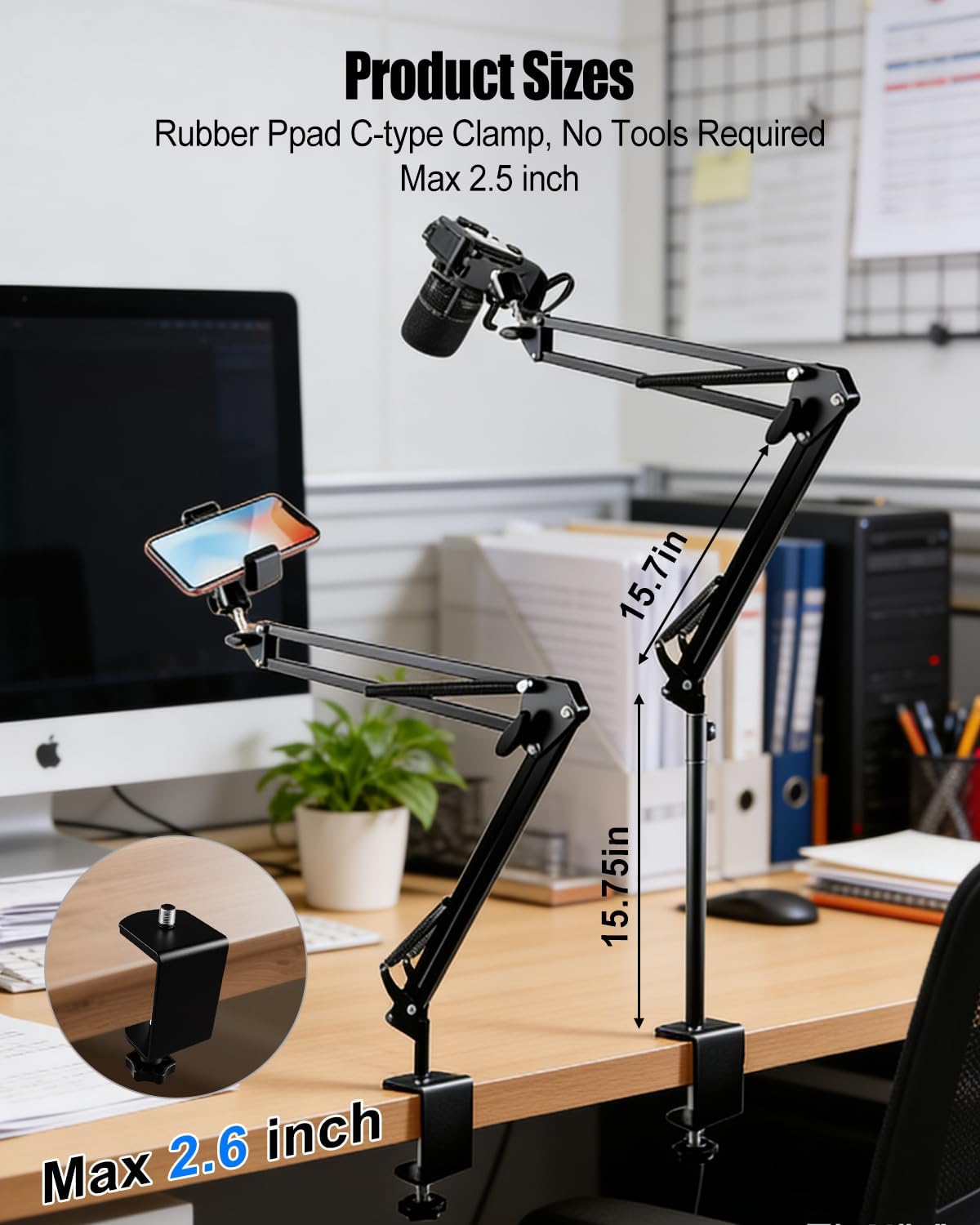 MQHXUY Overhead Camera Mount for Desk, Heavy Duty Adjustable Arm Stand for Phone Webcam DSLR Ring Light