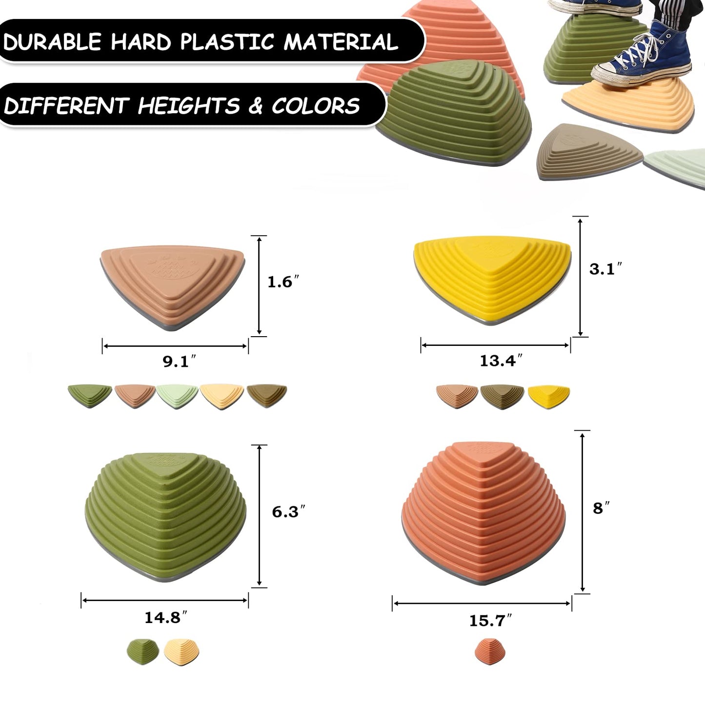 makarci Stepping Stones for Kids 12pcs Obstacle Courses Play Indoor Outdoor, Full Rubber Rim Plastic Hilltop for Kids Balance and Integration Improvement Age 3 4 5 6 7 8 +（Forest）