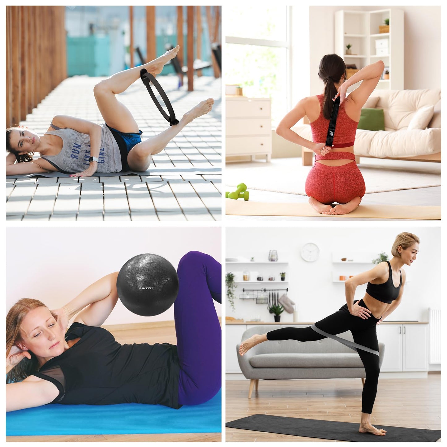 RitFit Pilates Kit - 14 Inch Pilates Ring Magic Circle with Pilates Ball, Resistance Bands & Yoga Strap, Pilates Equipment for Home Workout Toning Thighs, Arms and Core (Black)