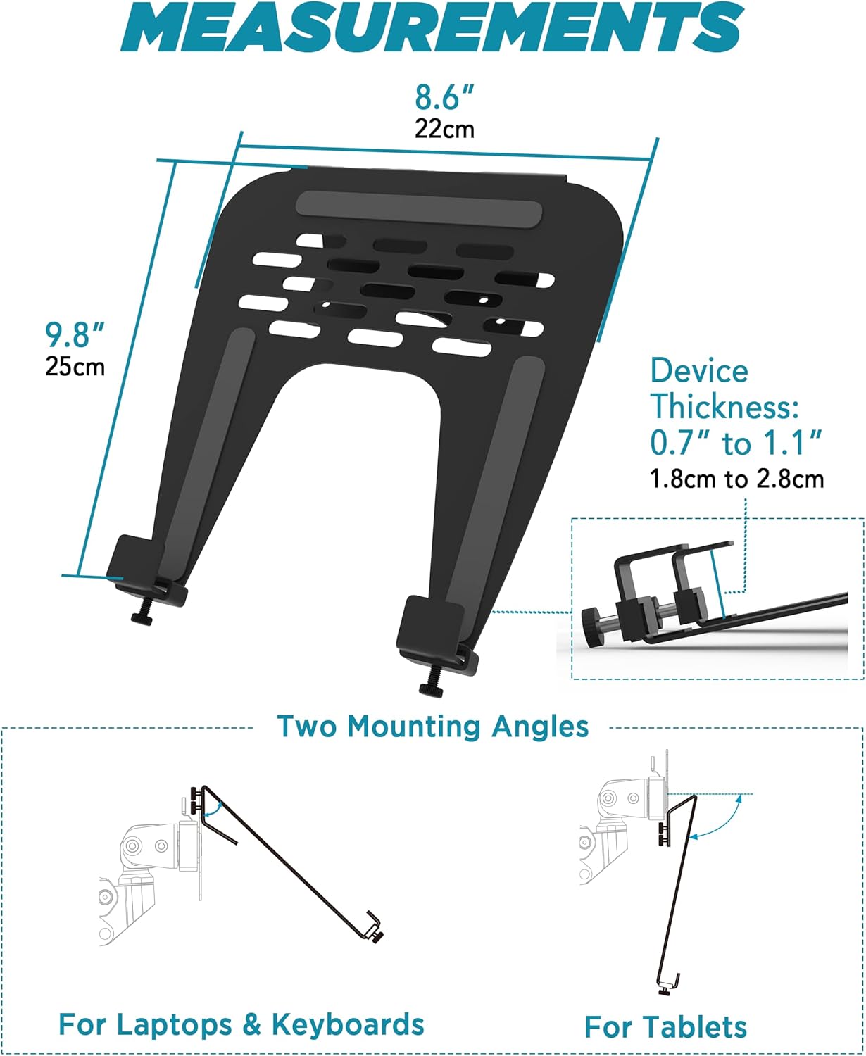 ULTRARM 75/100 29lbs Laptop Tray Steel Notebook Holder for Monitor Arm Desk Mount Stand Fits VESA Mounting Holes