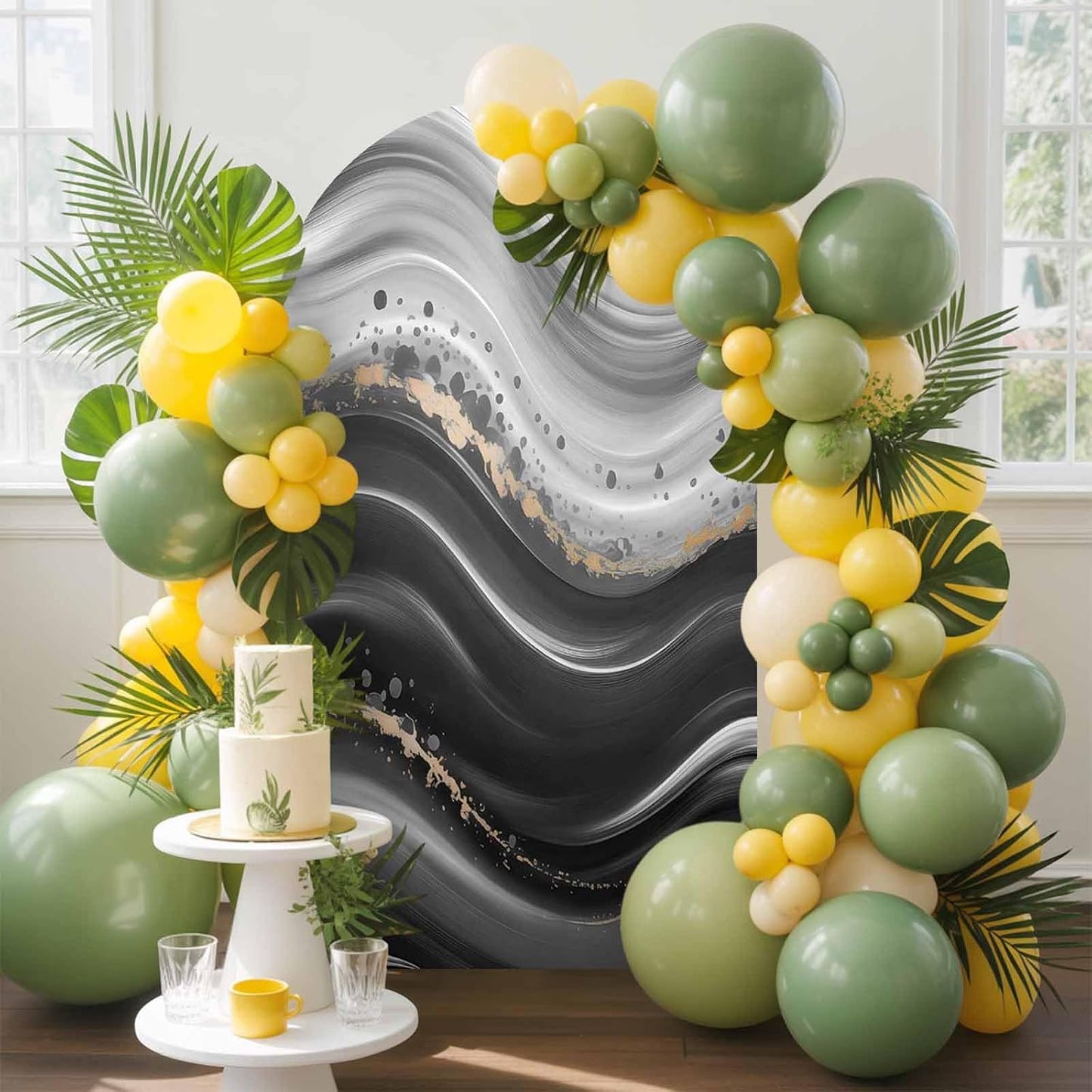 Jnbasdffb 7.2 Marble Wedding Arch Cover,Stretchy Spandex Arch Backdrop Stand Covers FT,Black Grey Oil Painting Gradient