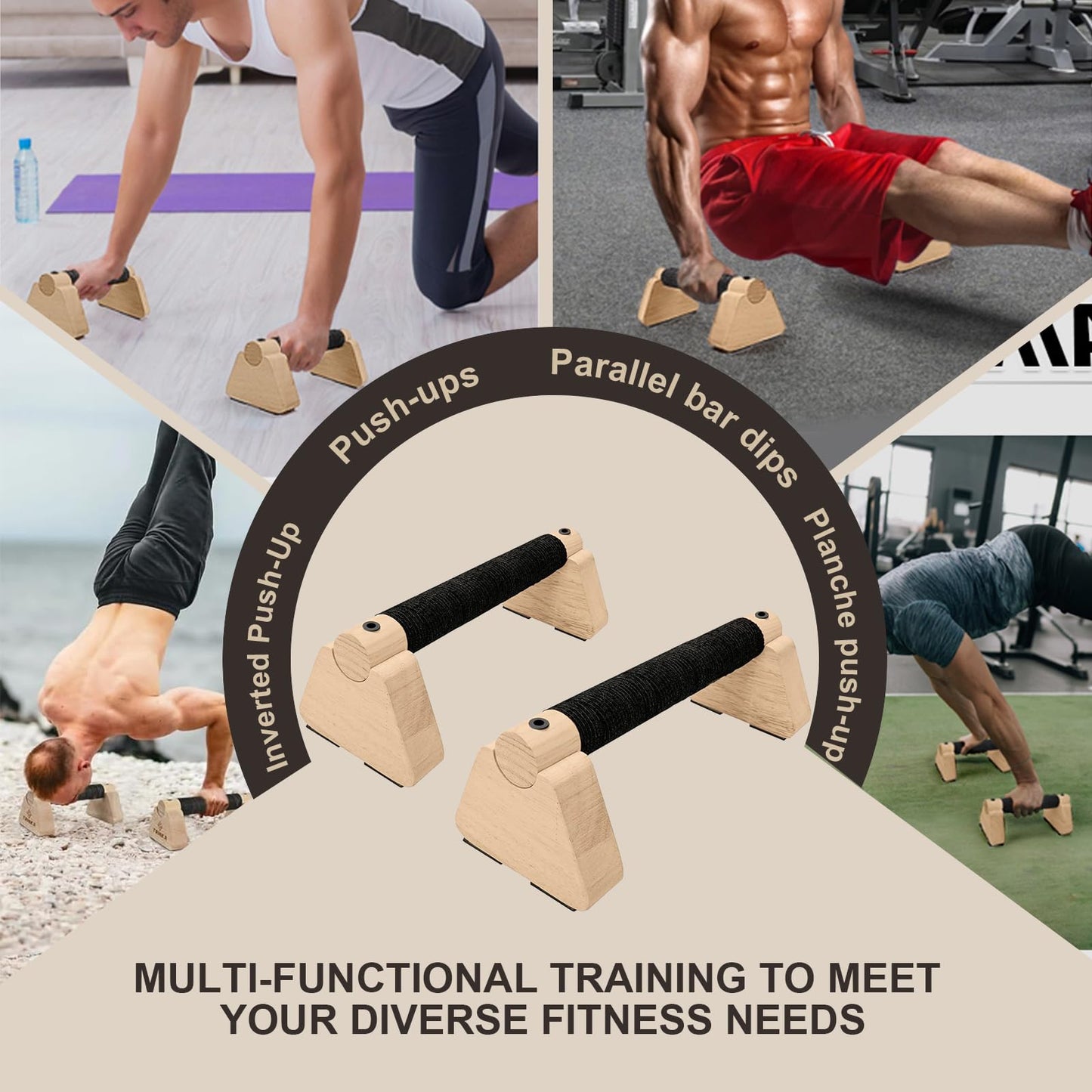 2 PCS Wooden Parallettes Bars, Wood Push Up Bars Calisthenics Equipment with Non-Slip Base, Pushup Handles Fitness Blocks for Men and Women Strength Training-10 Inch
