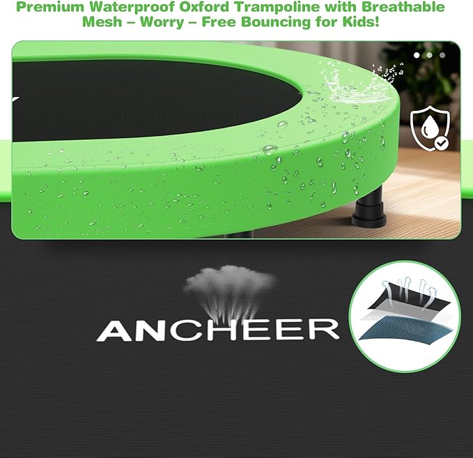 ANCHEER 56'' Foldable Mini Trampoline with Adjustable Handle - Indoor/Outdoor Rebounder for Kids & Toddlers Safe Oval Fitness Trampoline with Bar for Home Fun