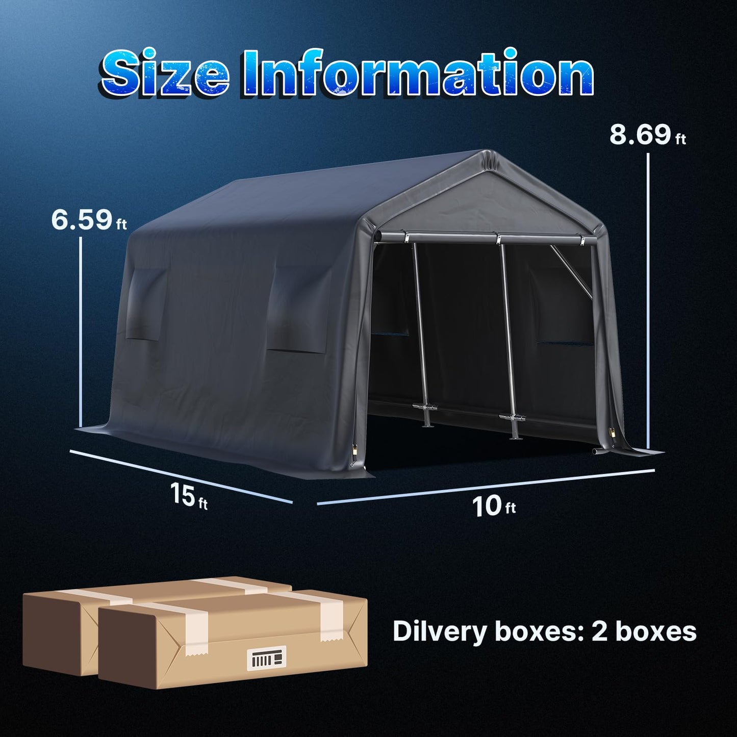 ADVANCE OUTDOOR 10X15 ft Garage Shelter Steel Metal Peak Roof Portable Storage Shed Carport for Motorcycle Boat, or Garden Tools with 2 Roll up Doors & Vents, Gray