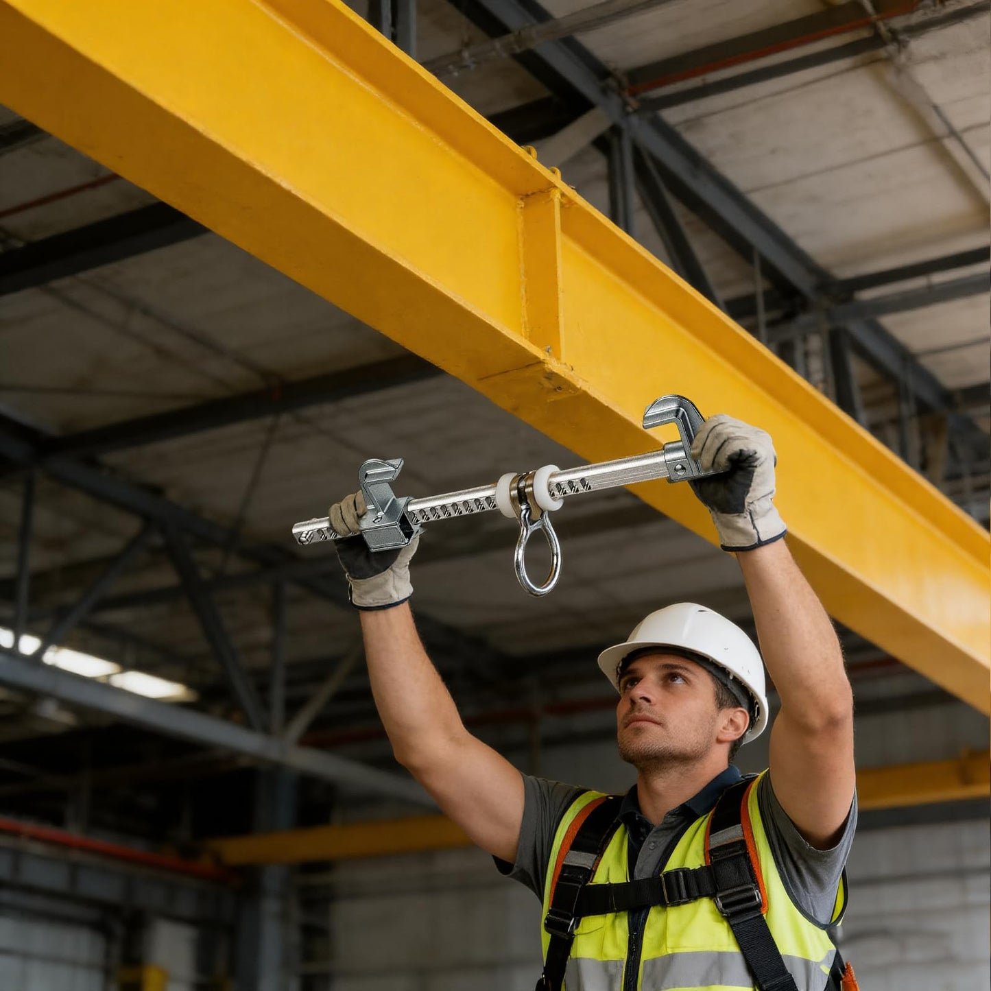 Portable Aluminum Horizontal Sliding Beam Anchor - Adjustable to Fit I or H Fall Protection Beam Anchor with Flange Widths 2.9" to 14" - Easy Installation, Meets or Exceeds ANSI & OSHA