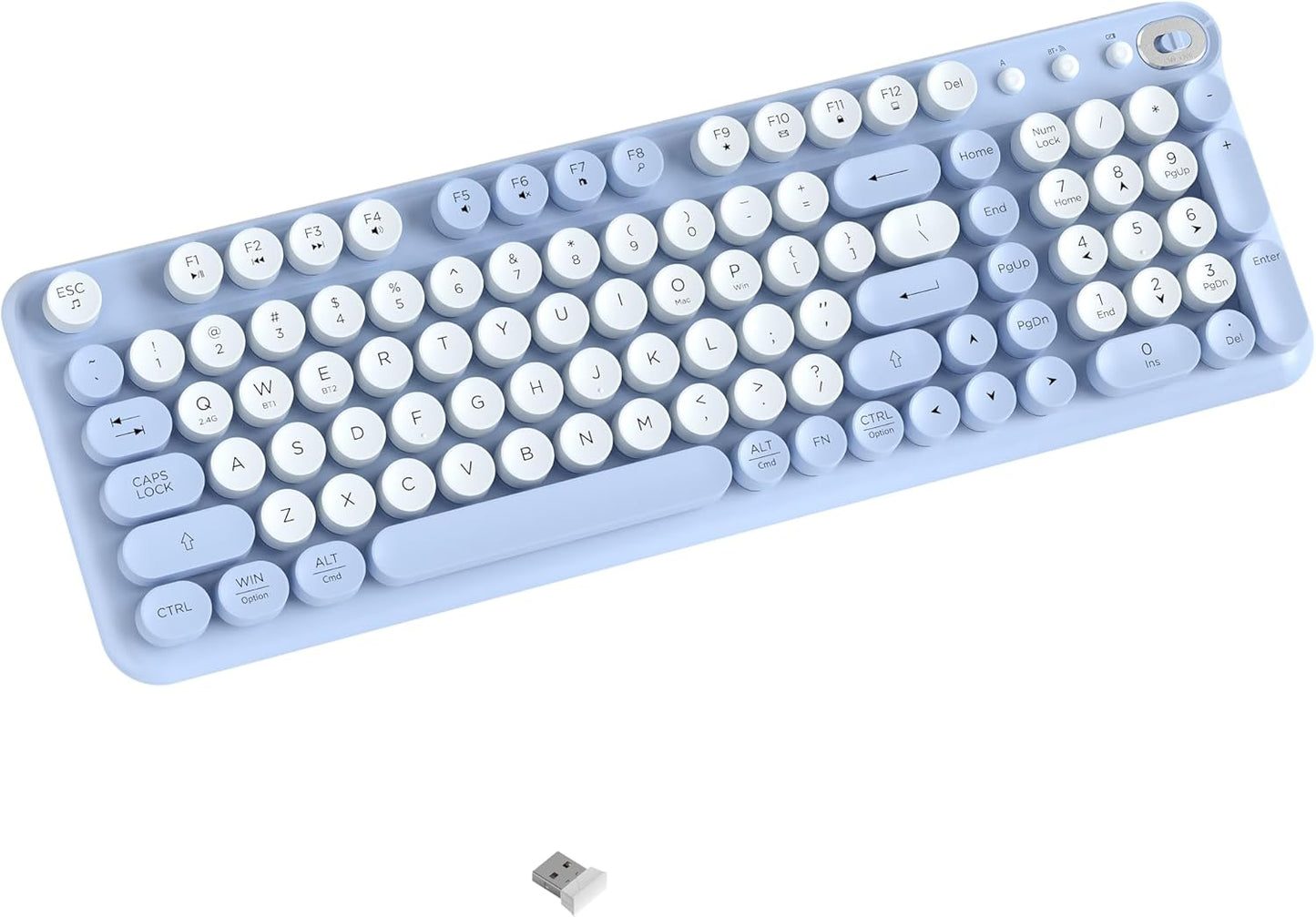 COVEVA 2.4GHz Wireless Bluetooth Keyboard - Full Size Retro Round Typewriter Style Wireless Keyboard with & Bluetooth