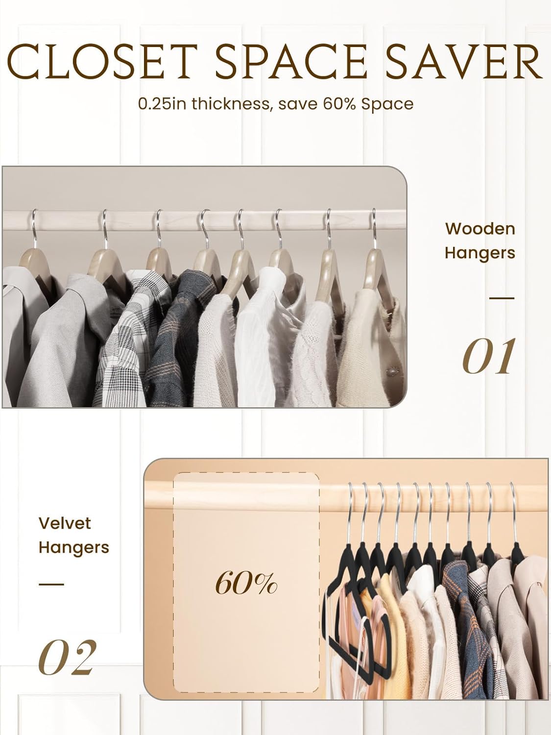 Smartor Velvet Hangers - 70 Pack Black Non-Slip Heavy Duty Felt Hangers | Premium Slim Closet Organizer with 360° Rotating Hook