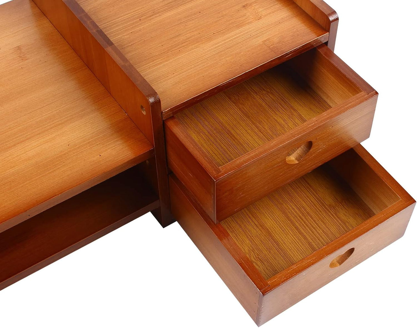 YIYIBYUS 2-Tier Monitor Stand Riser Bamboo Wood Computer Monitor Riser Stand Desktop Organizer Stand with Storage