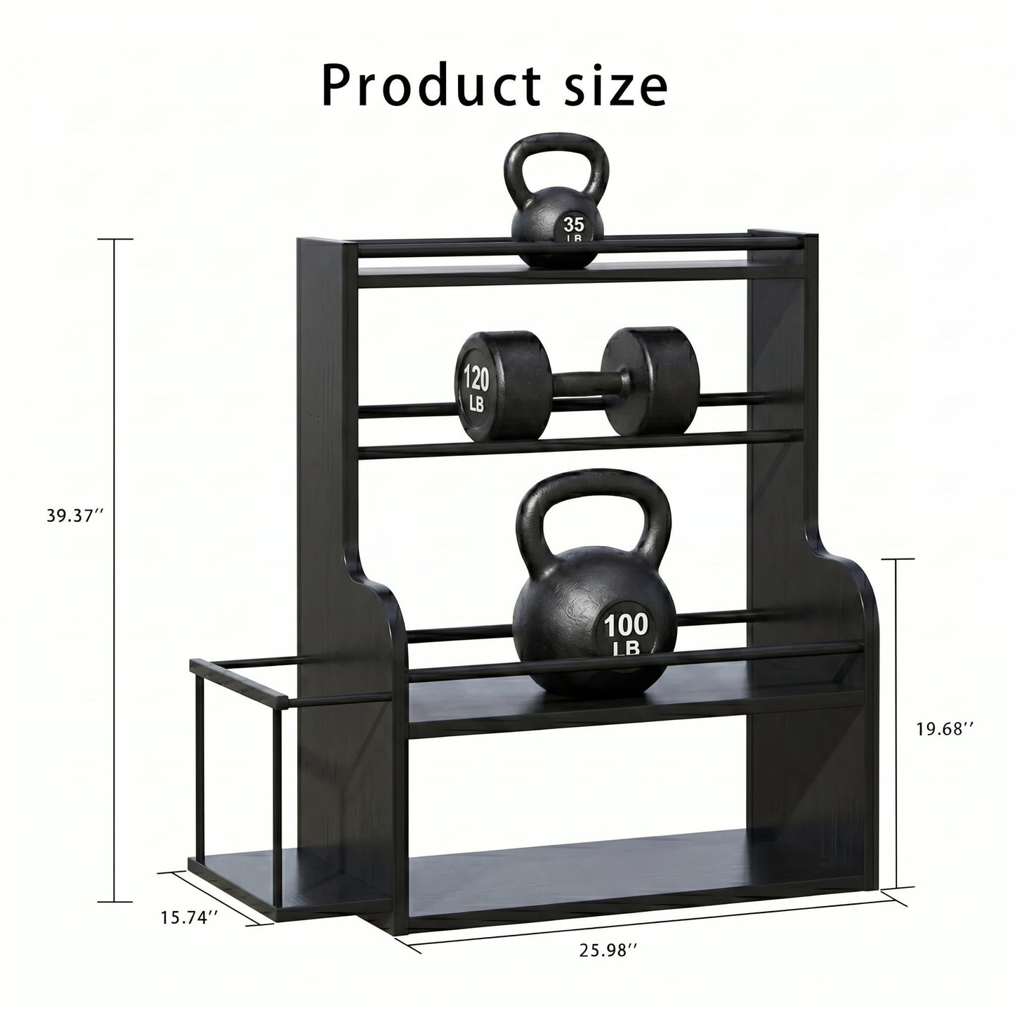 APRTAT Bamboo Dumbbell Rack, Adjustable Weight Rack for Home Gym, All-in-One Workout Equipment Storage for Dumbbells, Kettlebells, Yoga Mats & Balls（Black）