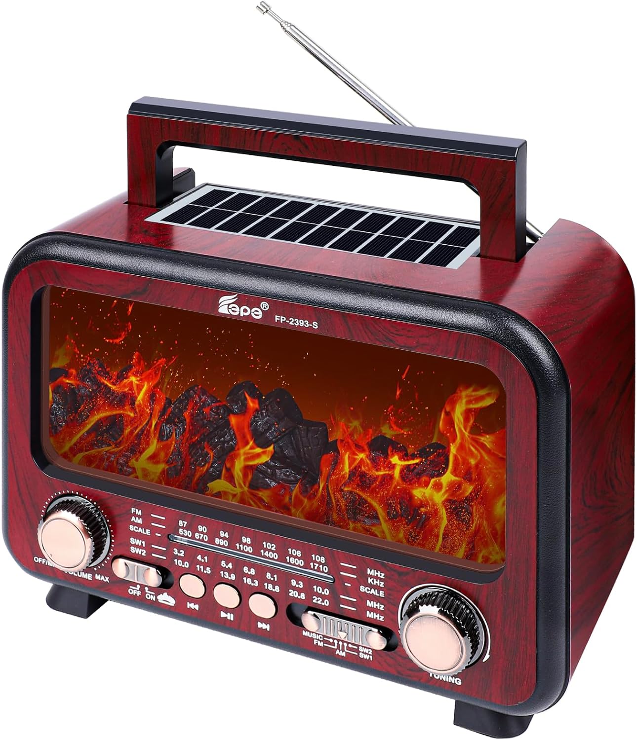 T.TAOMI Retro Portable Radio AM FM SW Shortwave Radio with Bluetooth Speaker,Flame Atmosphere Lamp Battery Operated,SUB