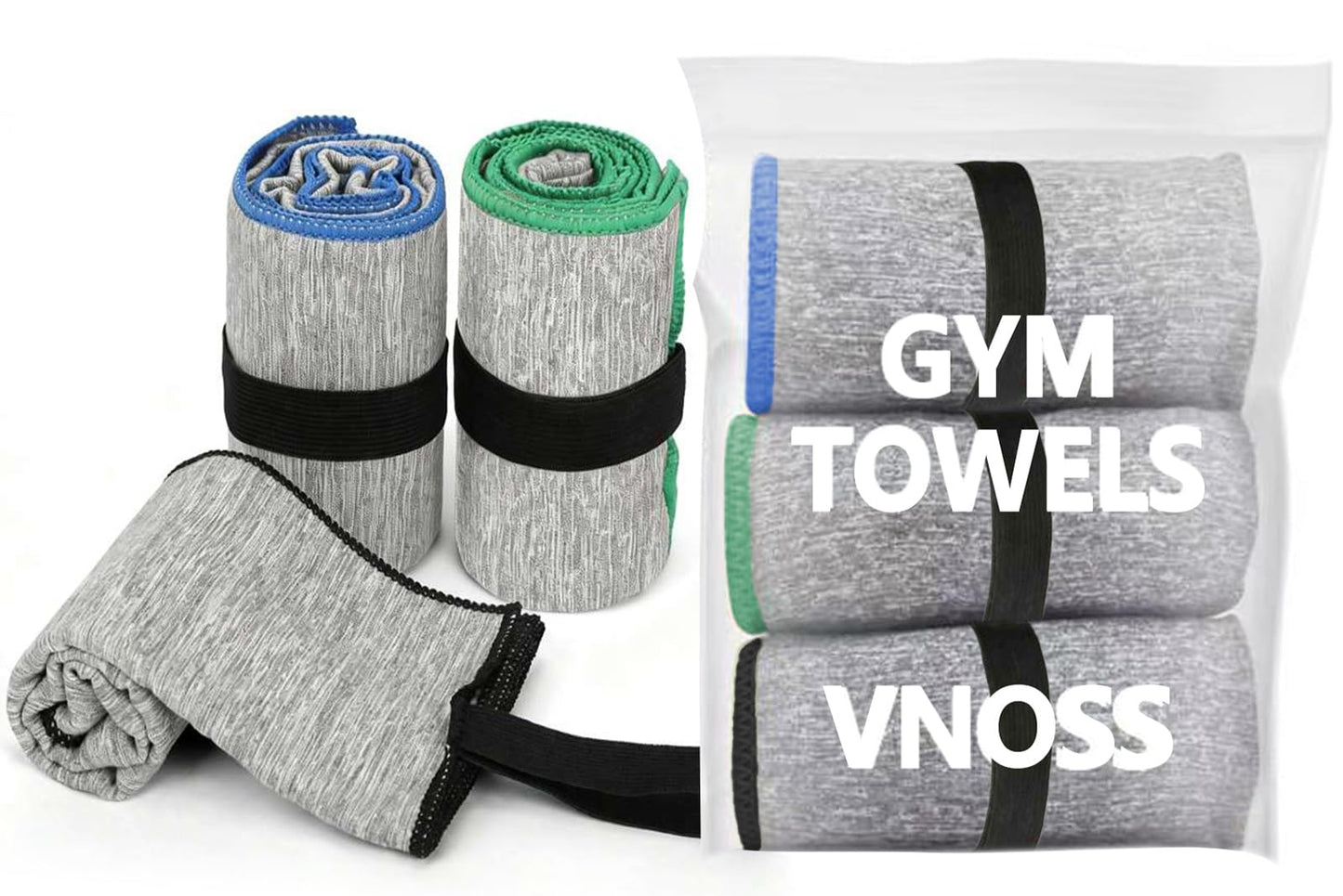 Vnoss Microfiber Gym Towels 3 Pack, Quick Dry Workout Towel, Fast Drying Sweat Towel for Men & Women, Workout Gear, Yoga, Camping, Hiking, Gym Gifts - 16x26.8 Inch, Heather Grey