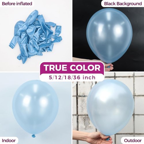 Bezente Pearl Light Blue Latex Balloons - 100 Pack 12-Inch Round Helium Balloons for Parties & Events