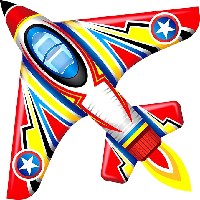 Kite Airplane Kite for Boys and Girls, Easy to Fly with Kites for Kids Ages 4-8, Beach Flying Kites for Outdoor Trip Park Family Game (Fighter Plane-Red)