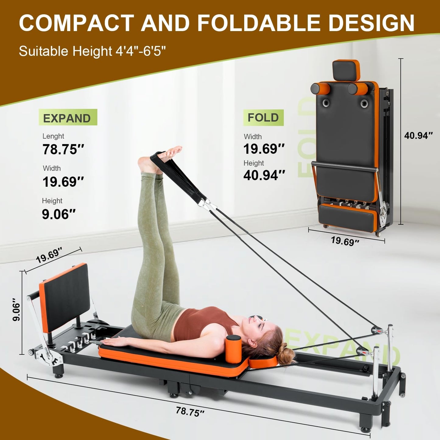 Pilates Reformer, Pilates Equipment for Home and Gym Workout, Foldable Pilates Reformer Machine (with Jump Board and Box), Suitable for Beginners and Advanced Users, up to 500 lbs