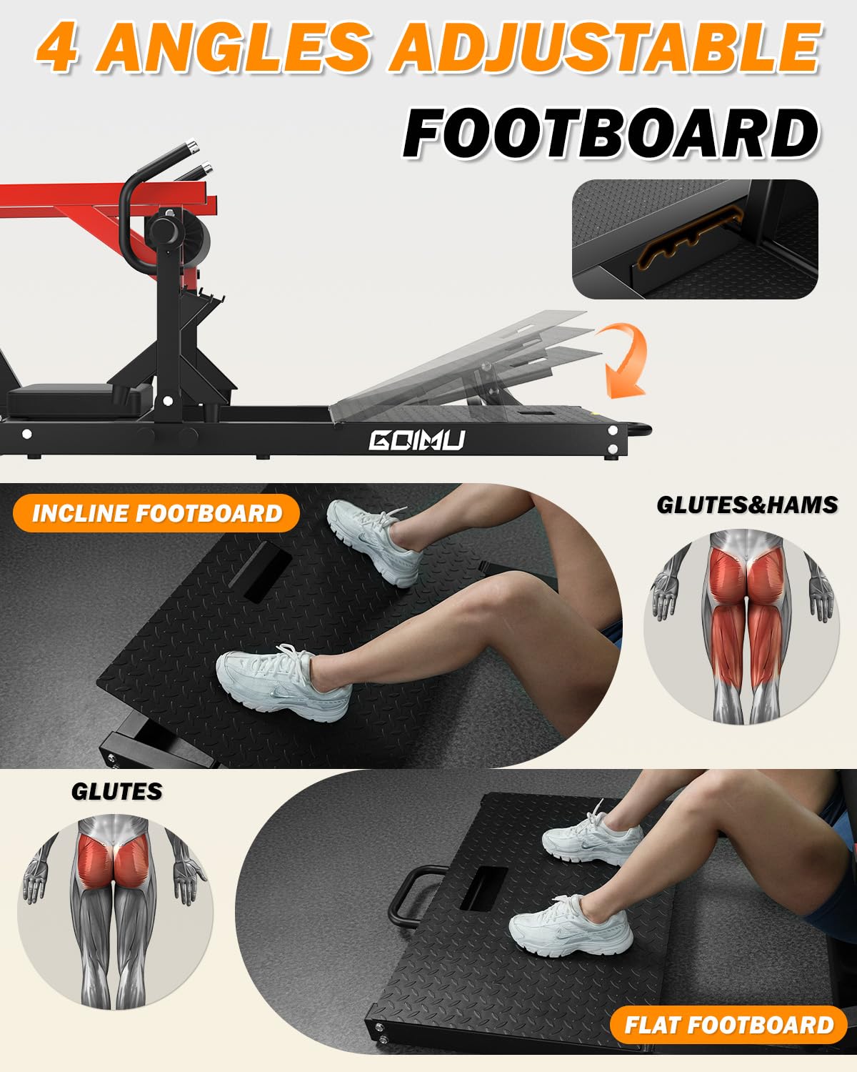 Goimu HT01 Hip Thrust Machine, 800LBS Plate-Loaded Glute Drive with Band Peg, Heavy Duty Glute Bridge Machine with Weight Holder, Butt Exercise Equipment for Glute Muscles Building (Red-HT01-1)