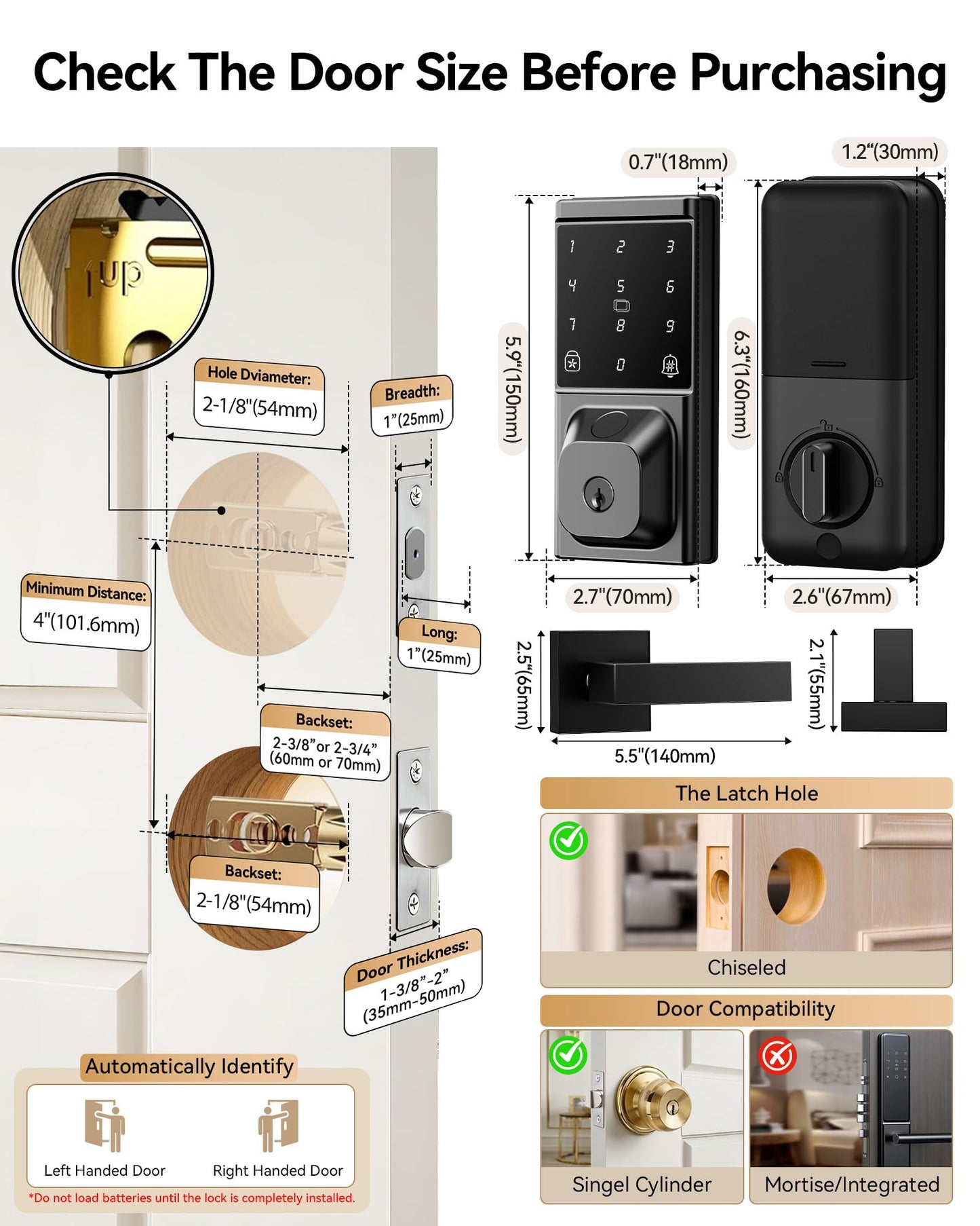 IBLOG Smart Deadbolt Lock with 2 Lever Handles, Keyless Entry Door Lock Set, Fingerprint, Touchscreen Keypad, APP Control, Temporary Passcode, Auto Lock, IP54 Waterproof, Easy Install for Front Door