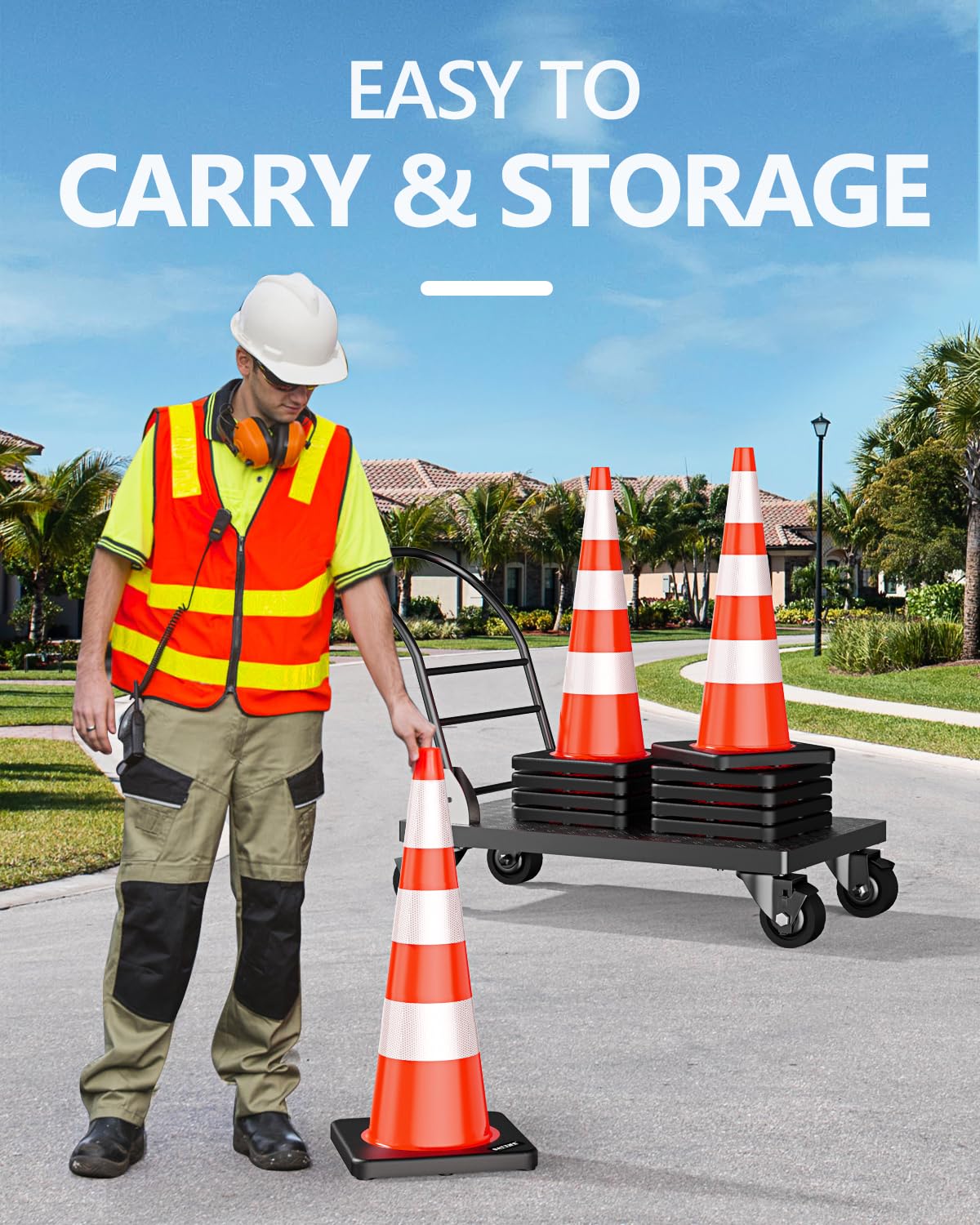 (4 Pack) BATTIFE Traffic Cones 36 Inch with Black Weighted Base, PVC Orange Cone for Traffic Control,Construction Events, Driveway Road Parking Lot
