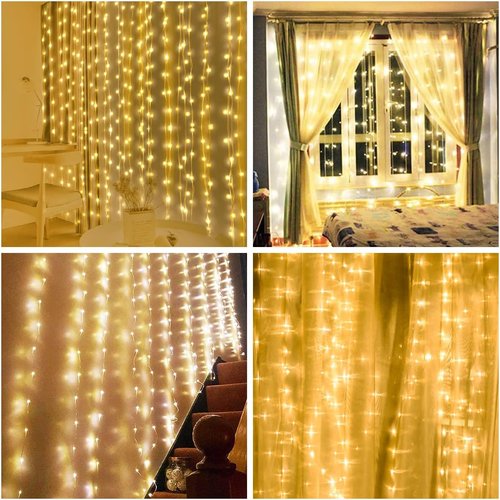 AOMIG Fairy Curtain Lights - 300 LED Warm White String Lights | 9.8x9.8Ft Waterproof with Remote Control