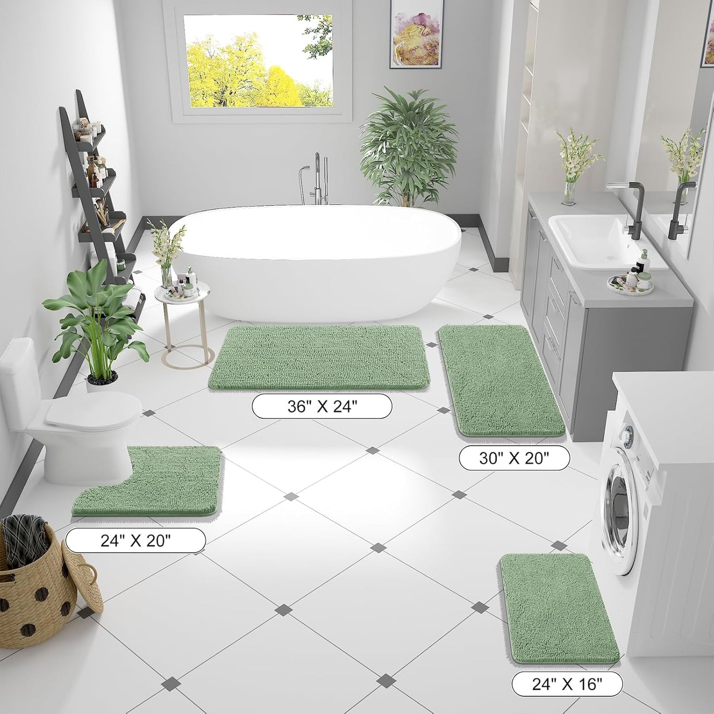 OLANLY Large Bathroom Rugs - Extra Soft Chenille Bath Mats | Quick Dry, Machine Washable, Sage Green 59x35