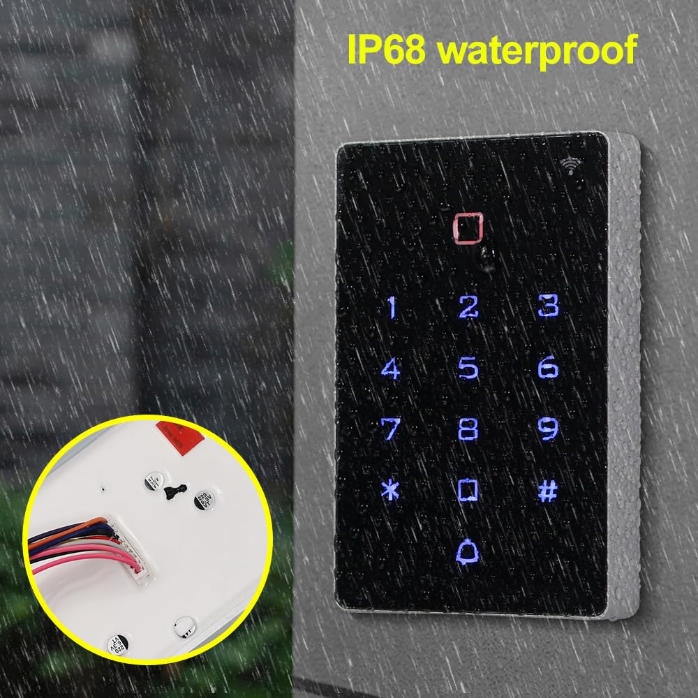 This WiFi-Enabled Graffiti Access Control System Features a Complete Waterproof RFID keypad, a 180kg/350lb electromagnetic Lock, a DC12V/3A Power Supply, an exit Button, and 10 125kHz Key Tags.