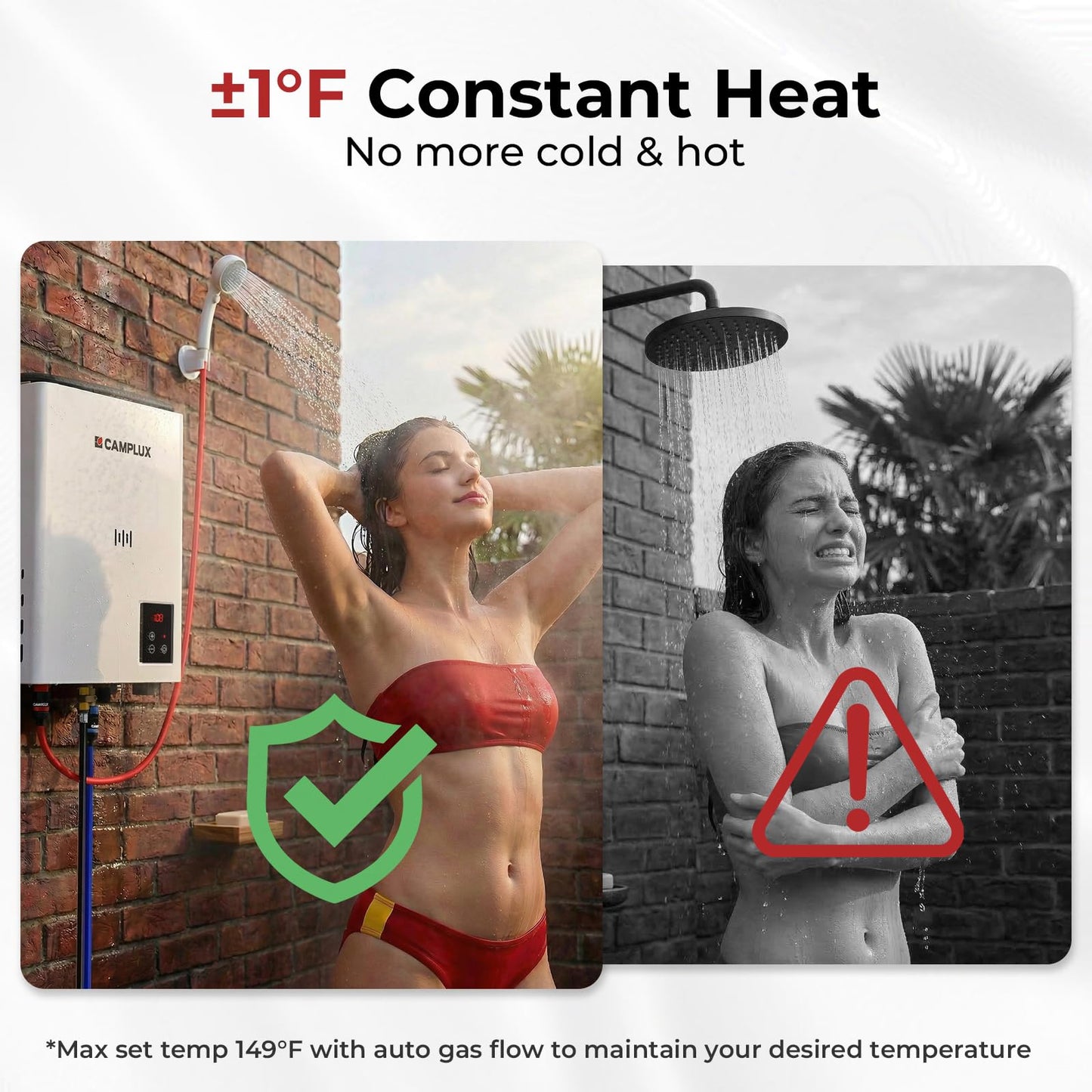 CAMPLUX F10 Ultra, First 2.64 GPM Thermostatic Propane Water Heater, ±1℉ Precision Temperature Control, High Flow 10L Tankless Water Heater Propane for Family Camping, RV, Cabin, Pet Wash