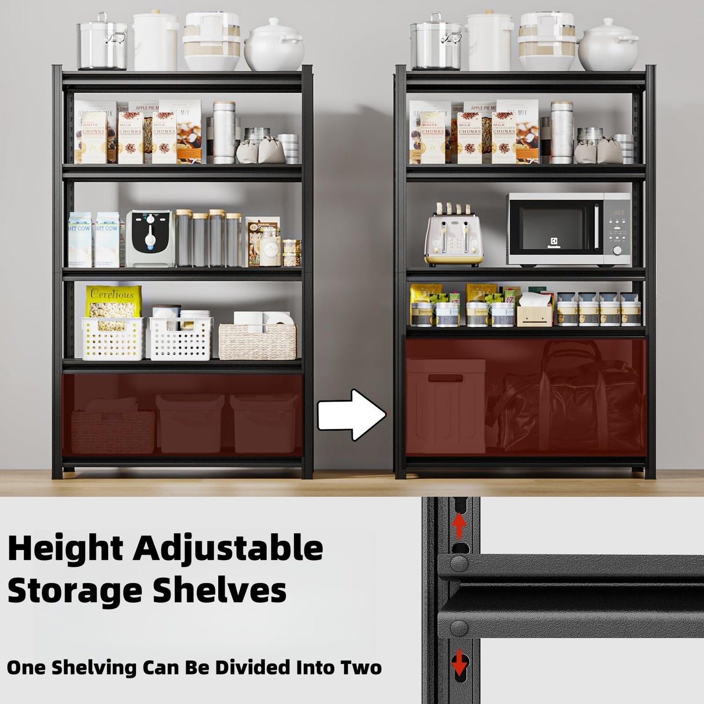 72"H Garage Shelving Heavy Duty Storage Shelves 3500 LBS Adjustable Metal Shelving Uints and Storage for Garage,Warehouse,School,Commercial,Business,62 "W x 24 "D x 72 "H (5T 72*62*24)