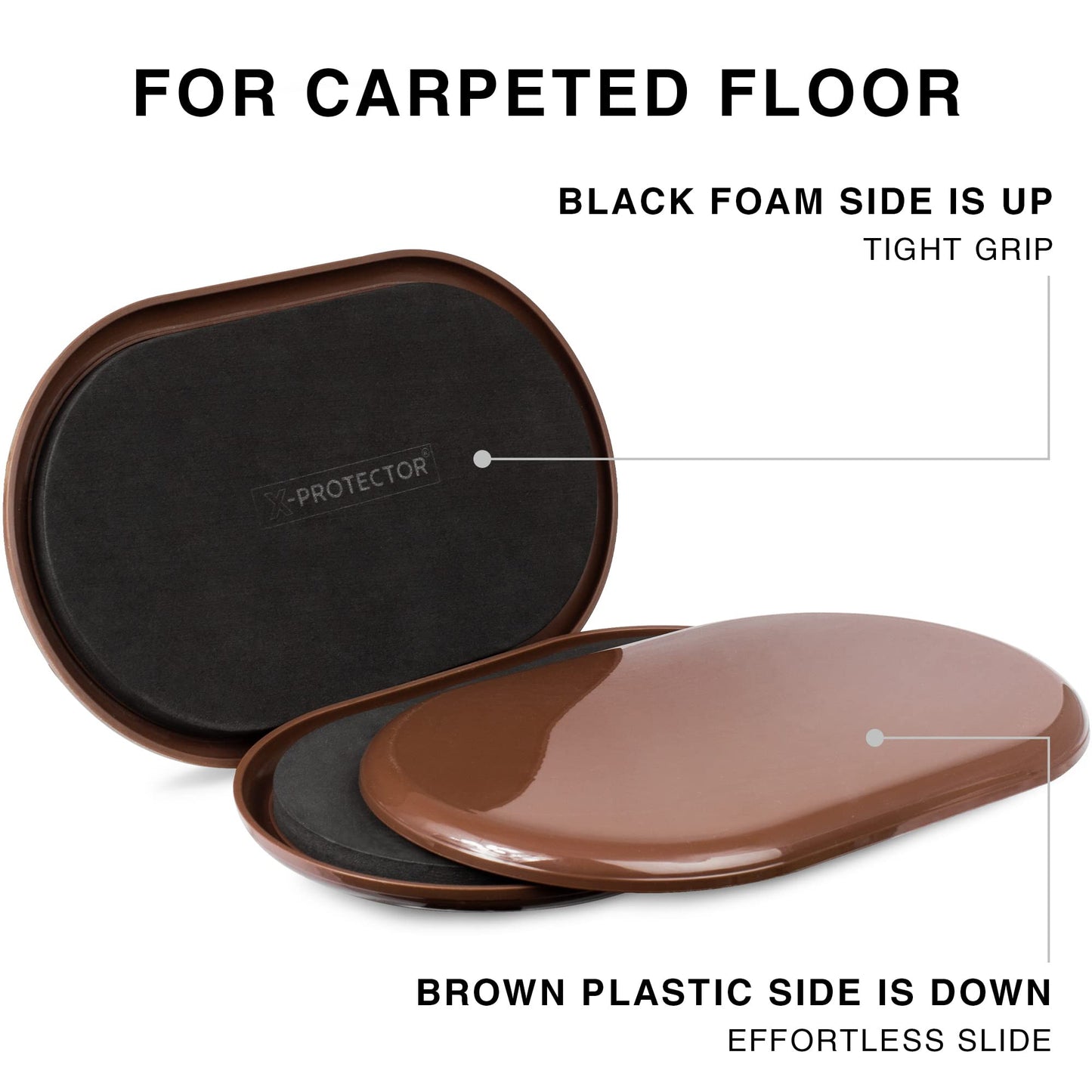 X-Protector Furniture Sliders for Carpet - 4 PCS 6" x 3 1/2" - The Best Heavy-Duty Moving Pads - Sliders for Furniture. Move Your Furniture Easily with Reusable Furniture Moving Sliders for Carpets!