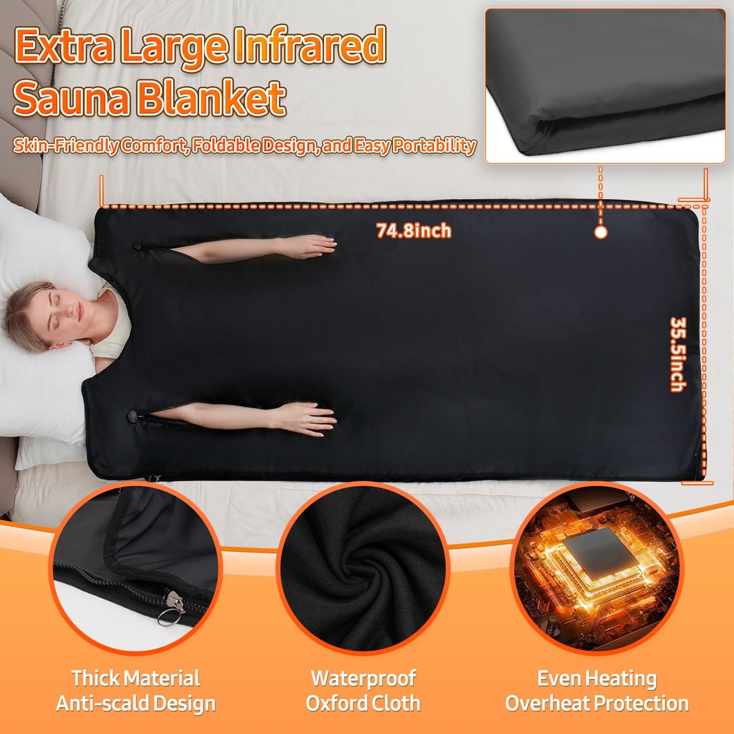 yamxun Infrared Sauna Blanket for Home: Extra Large Portable Sauna Blanket withFull Body Detox Wrap & Deep Heat Relaxation - Adjustable 86-176°F Far Infrared Therapy 20-60 Min Timer 74.8 x 35.5Inch