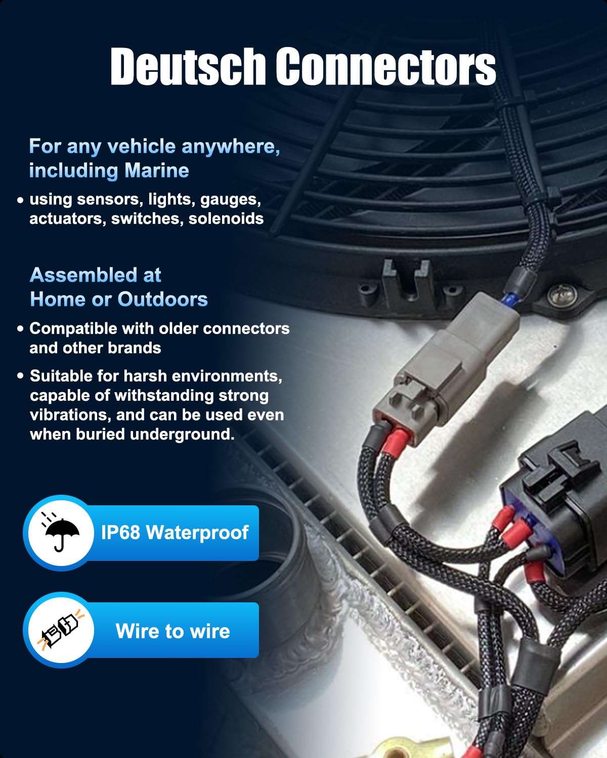 JRready DW5007-02 Deutsch Connector Kit, DT 2 3 4 6 8 12 Pin Automotive Electrical Connectors, Deutsch Crimping Tool 12-22AWG with Size 16 Solid Contacts, Connector Removal Tool, Seal Plugs
