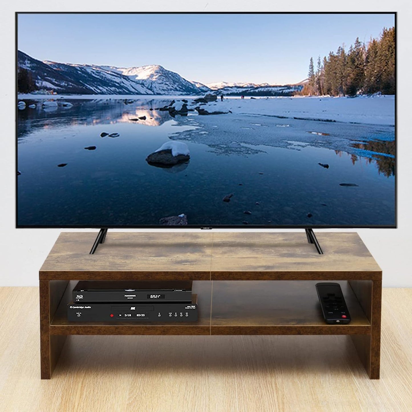 2 TEAMIX Tier Wooden Monitor Riser Stand, Desktop Stand with storage for Laptop/PC/Printer/Keyboard, TV Stand Shelf