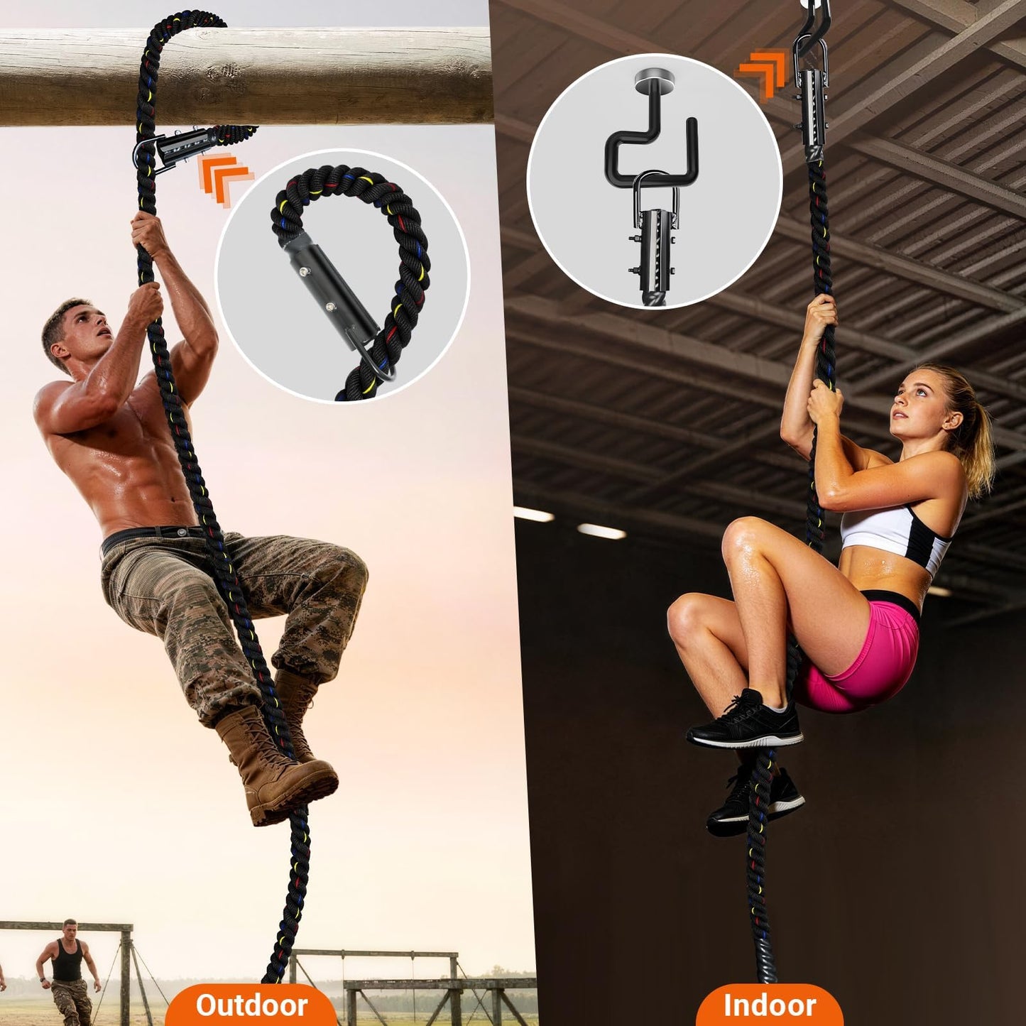 Brobantle Climbing Rope Gym Workout - 1.5 Inch Diameter 40FT Heavy Duty Thick Rope Work Out Exercise Ropes for Adults Home Indoor & Outdoor Fitness and Strength Training
